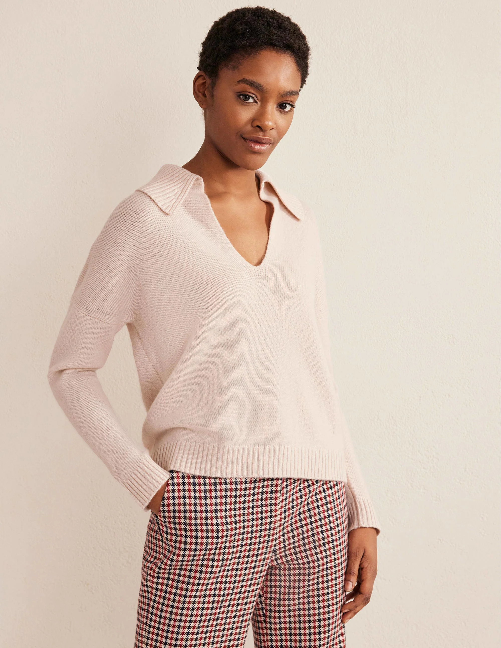 Kaschmirpullover mit Kragen-Seilbraun