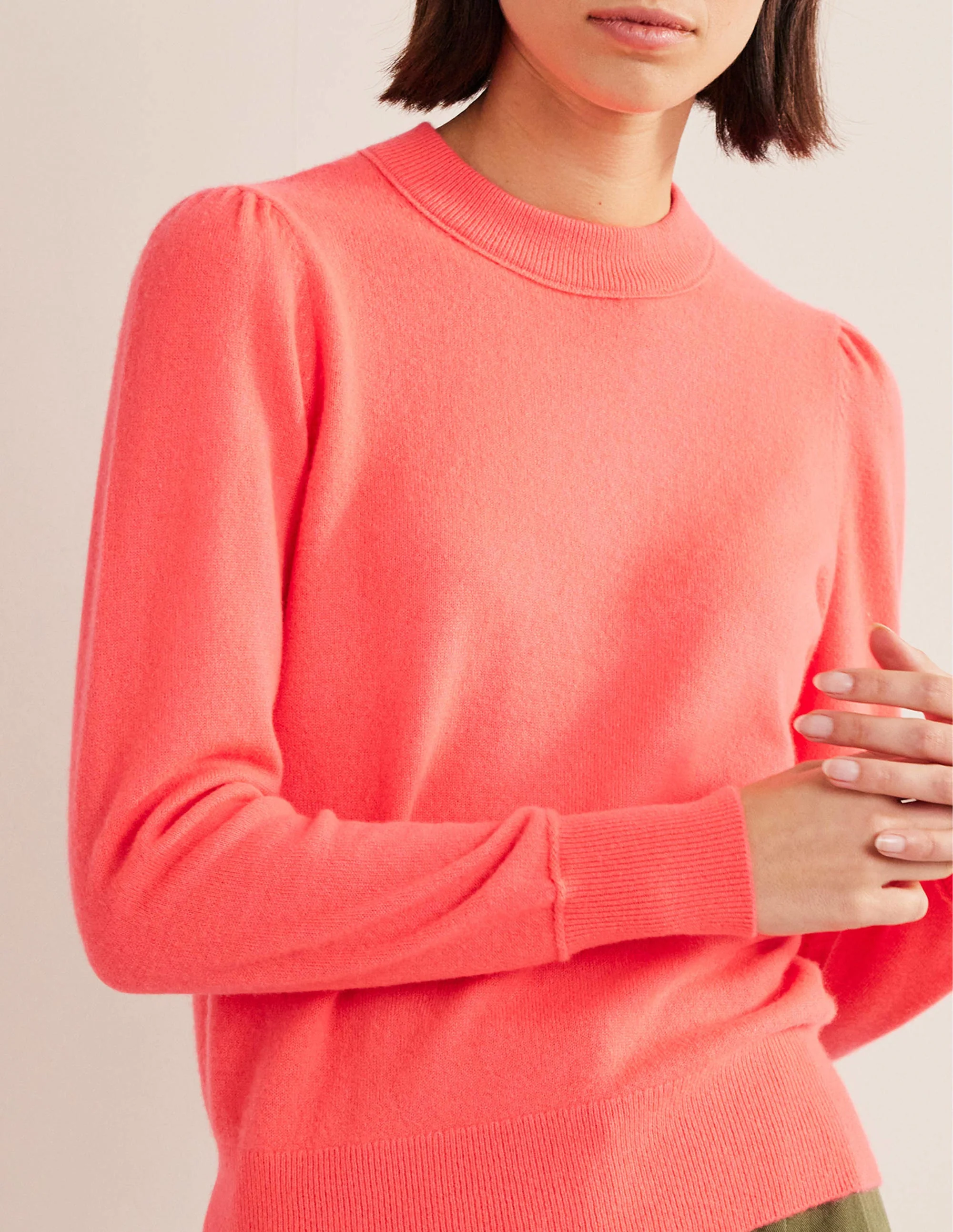 Kaschmirpullover mit Puffärmeln-Helles Wassermelonenrot - Image 2