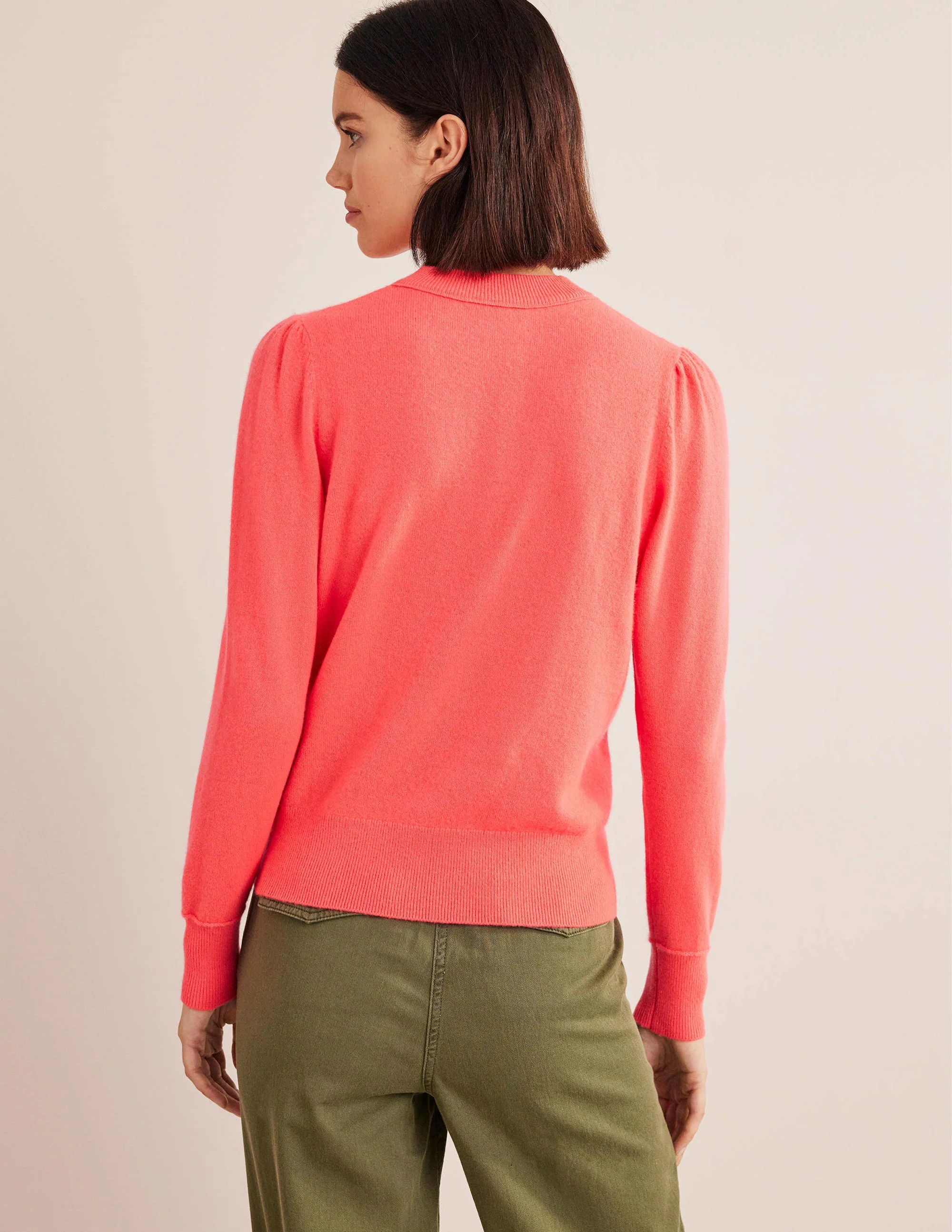 Kaschmirpullover mit Puffärmeln-Helles Wassermelonenrot - Image 3
