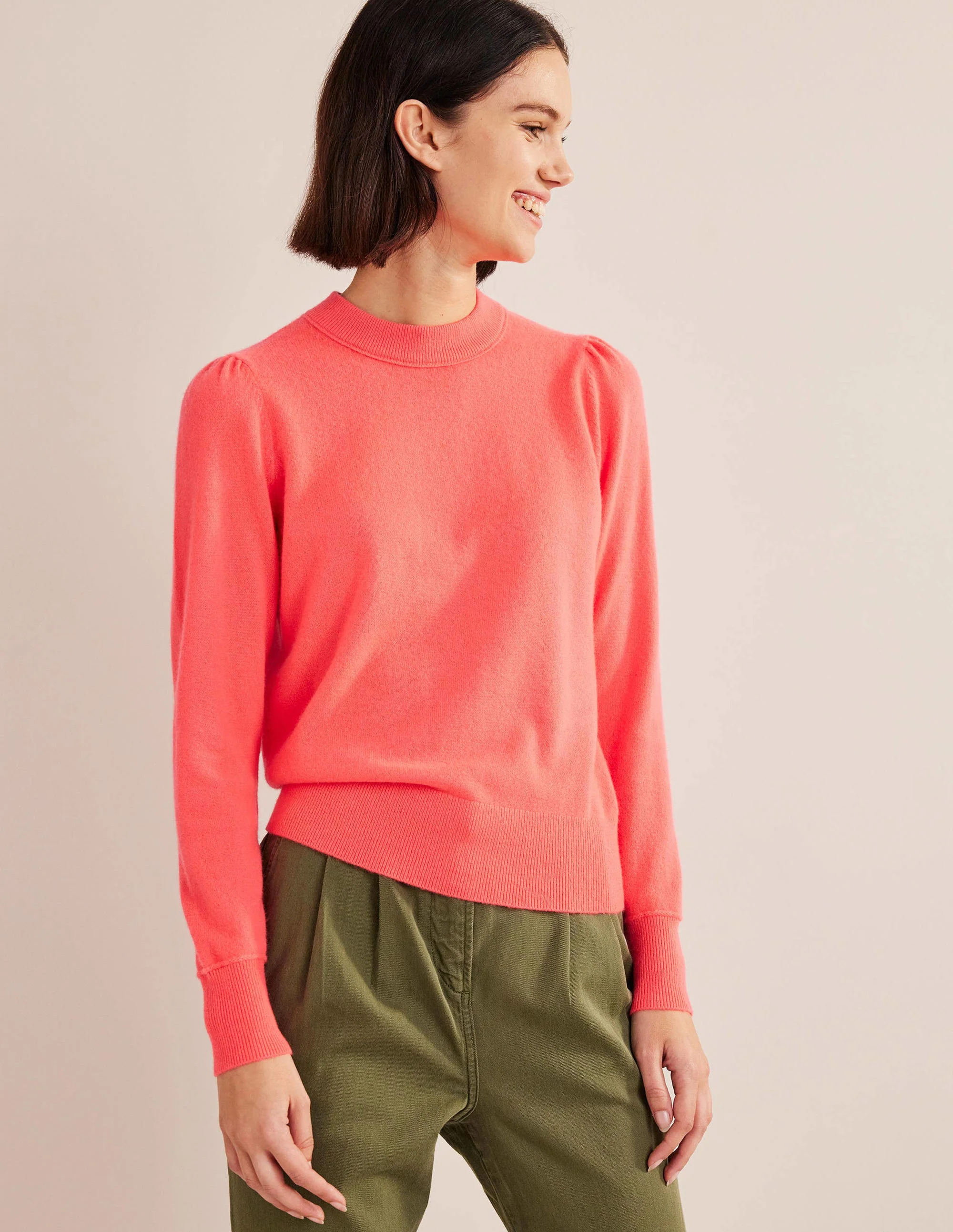 Kaschmirpullover mit Puffärmeln-Helles Wassermelonenrot - Image 4