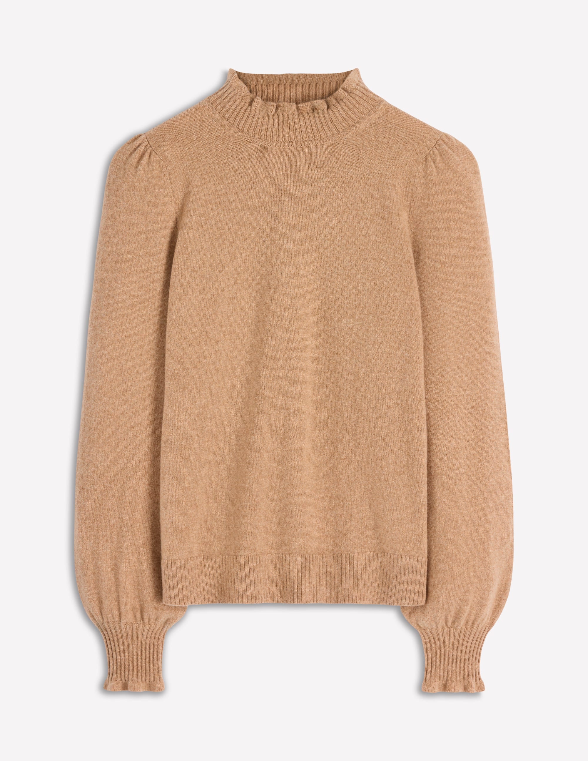 Kaschmirpullover mit Rüschenbesatz-Camel Meliert - Image 5