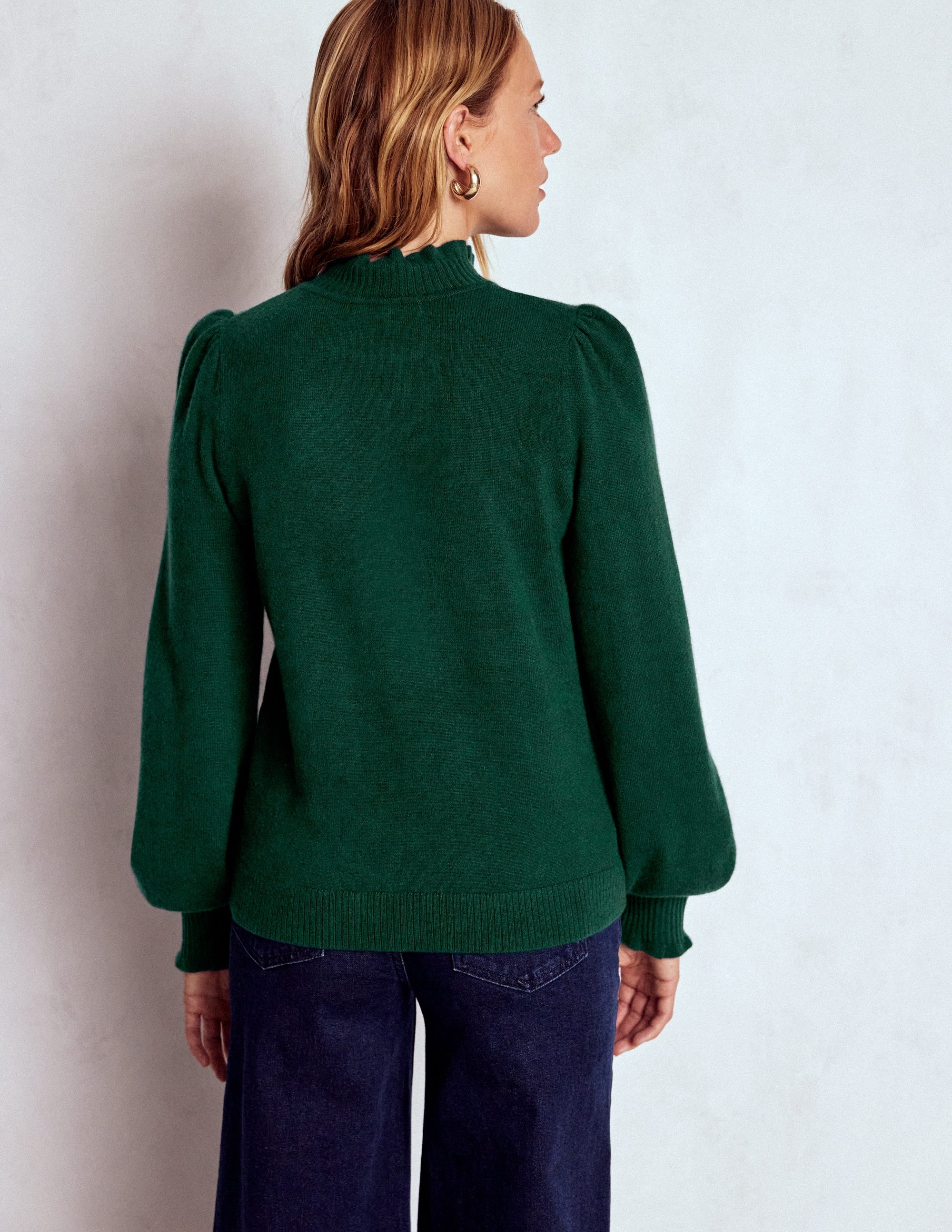 Kaschmirpullover mit Rüschenbesatz-Stockentenblau - Image 3
