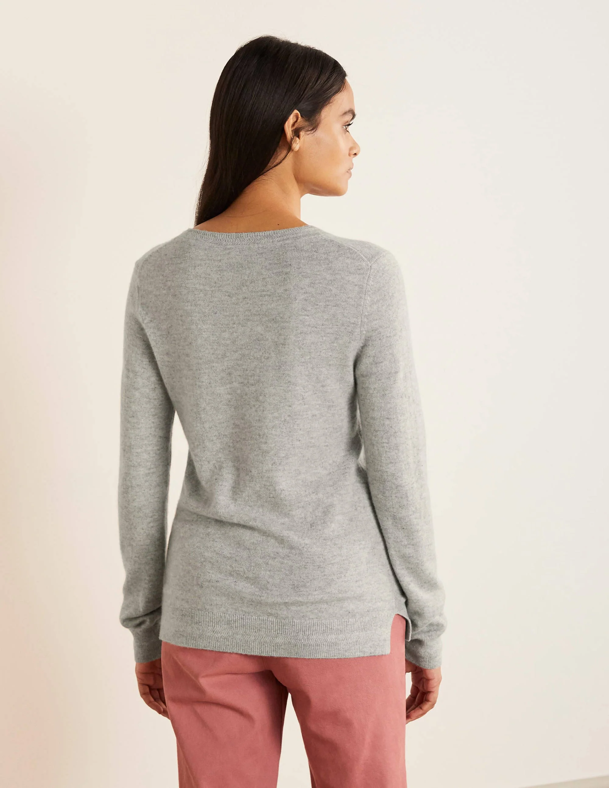 Kaschmirpullover mit Rundhalsausschnitt-Grau Melange - Image 3