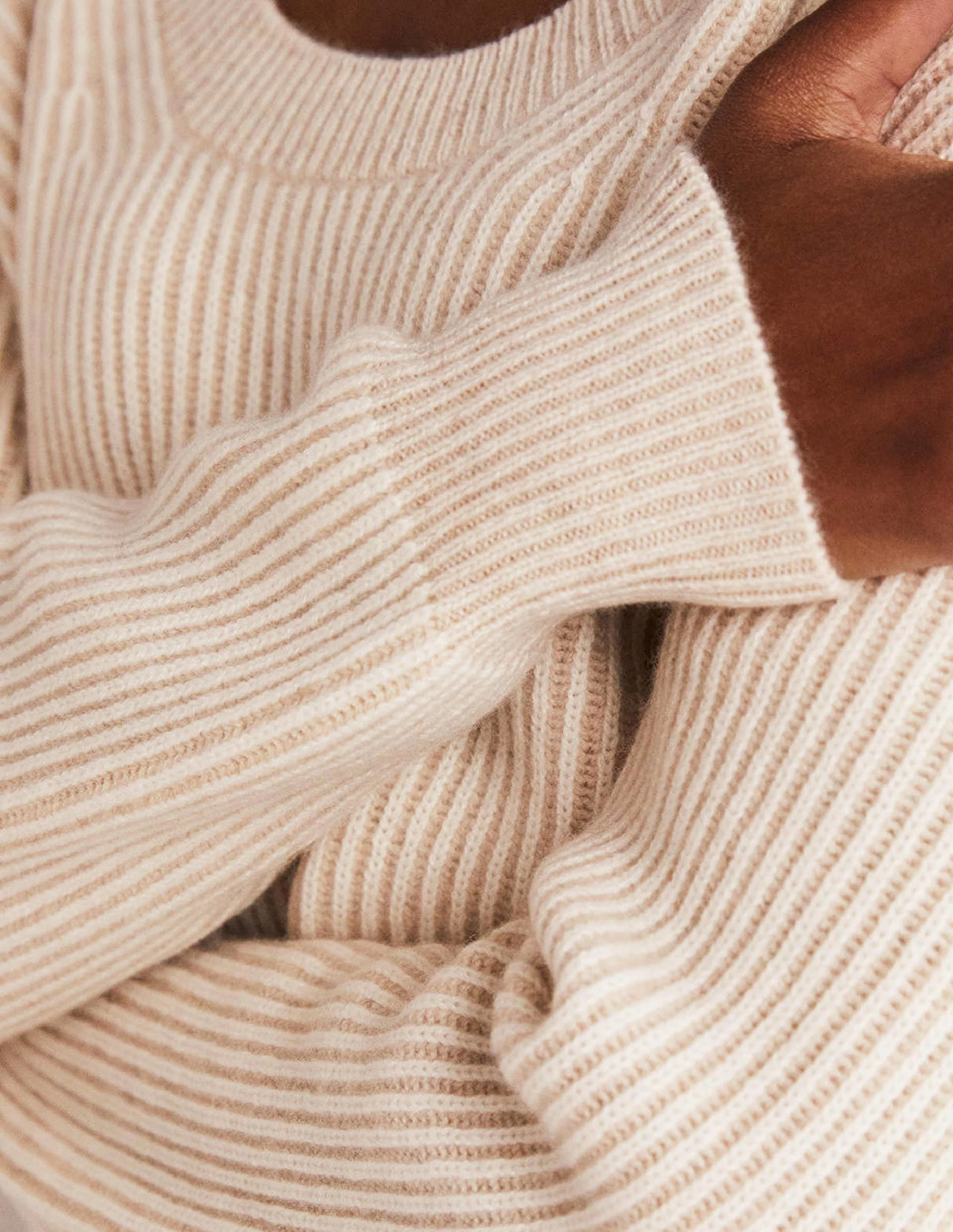 Kaschmirpullover mit Rundhalsausschnitt-Hellbeige Melange/Naturweiß - Image 2