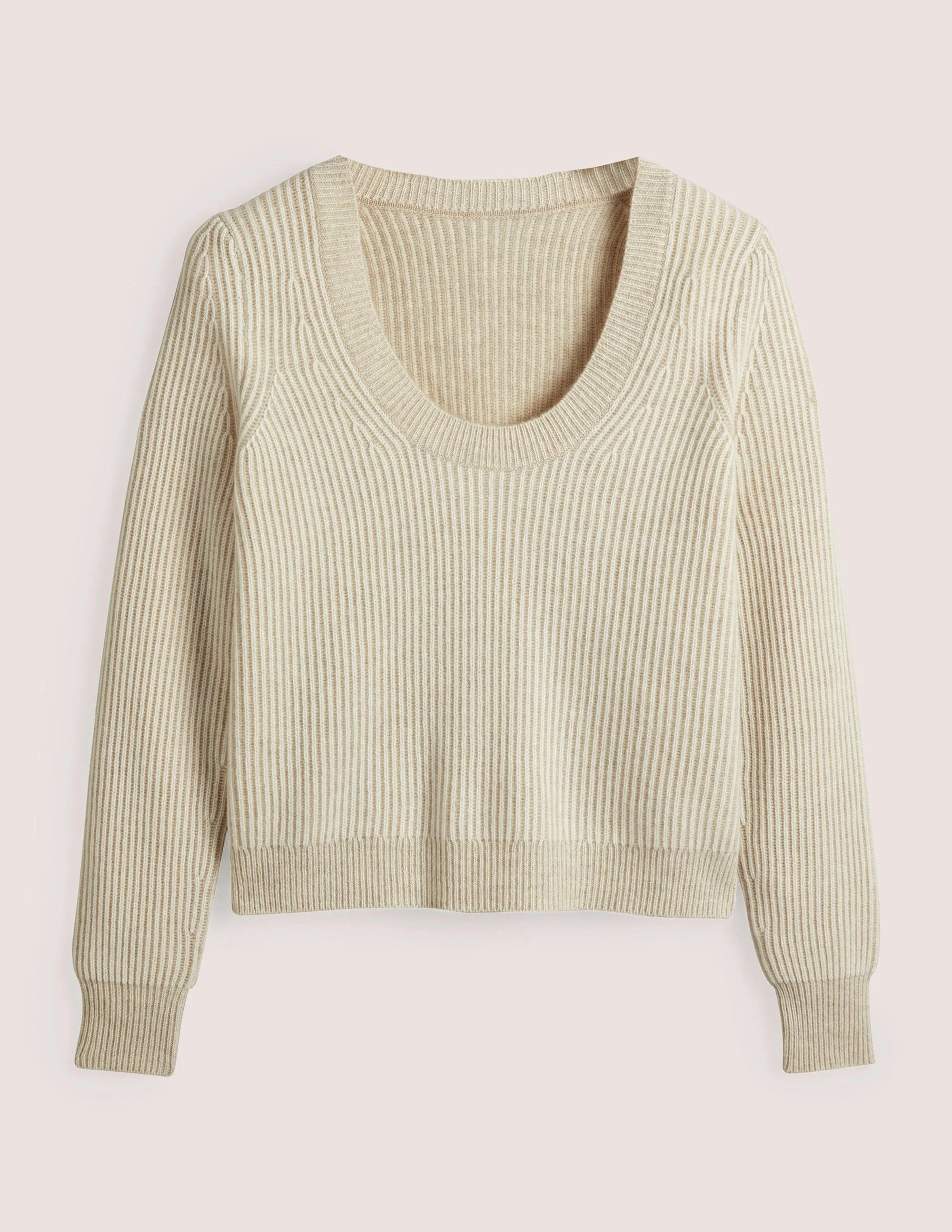 Kaschmirpullover mit Rundhalsausschnitt-Hellbeige Melange/Naturweiß - Image 5