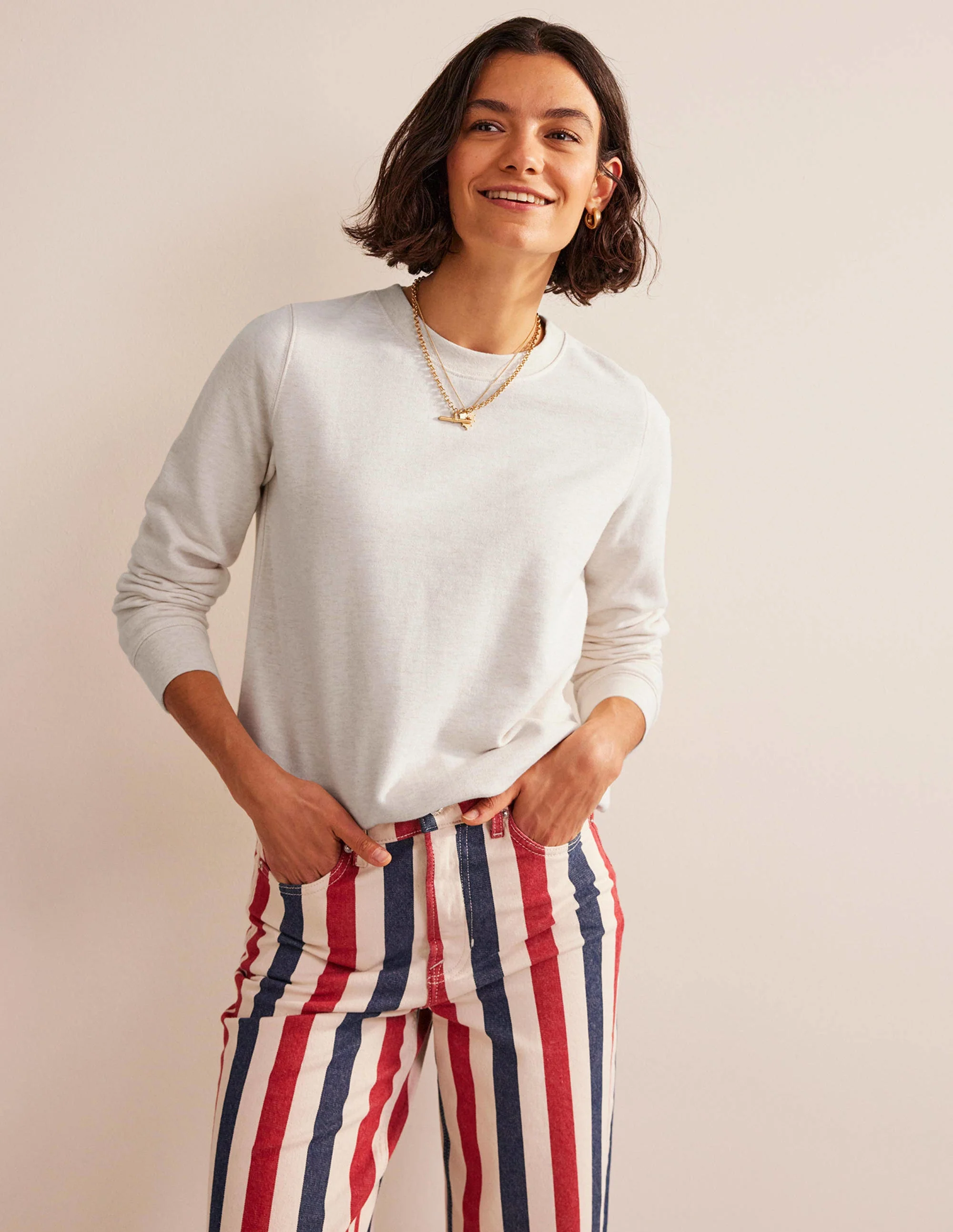 Kastenförmiges Sweatshirt aus tiefem Rippstrick-Haferbeige - Image 4