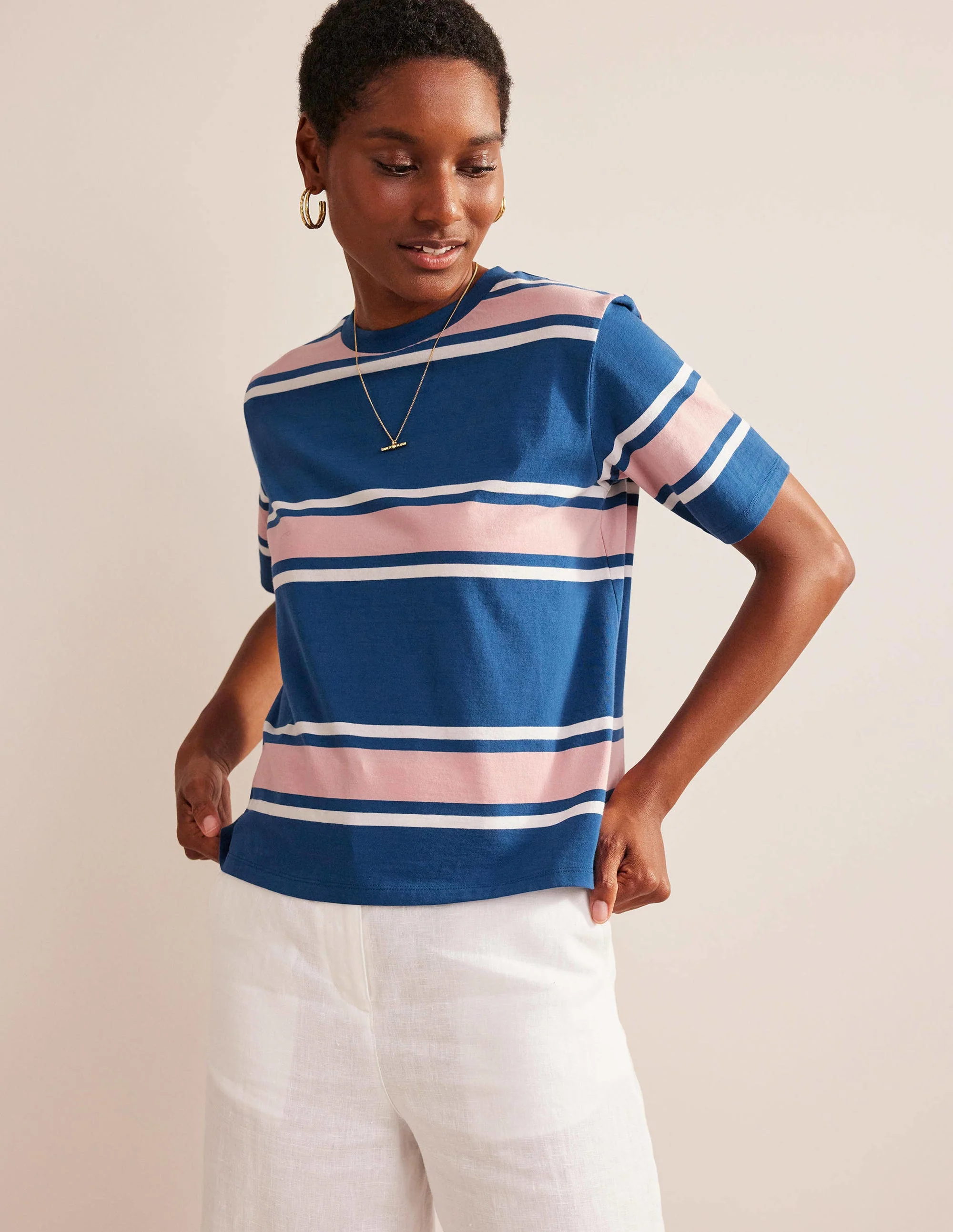 Kastiges T-Shirt mit Streifen-Saphirblau/Zartes Rosa, Gestreift - Image 4