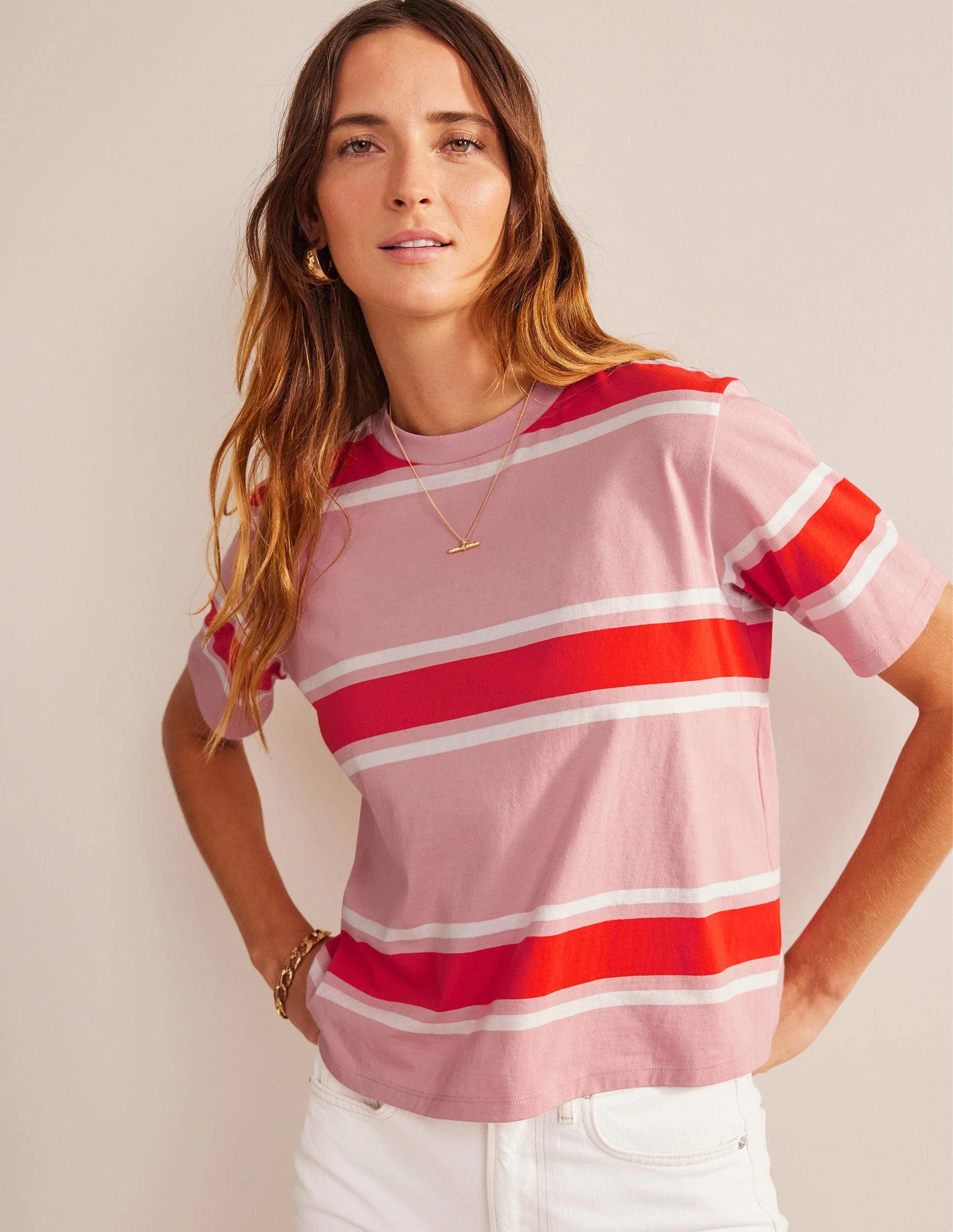 Kastiges T-Shirt mit Streifen-Zartes Rosa/Orange, Gestreift - Image 4