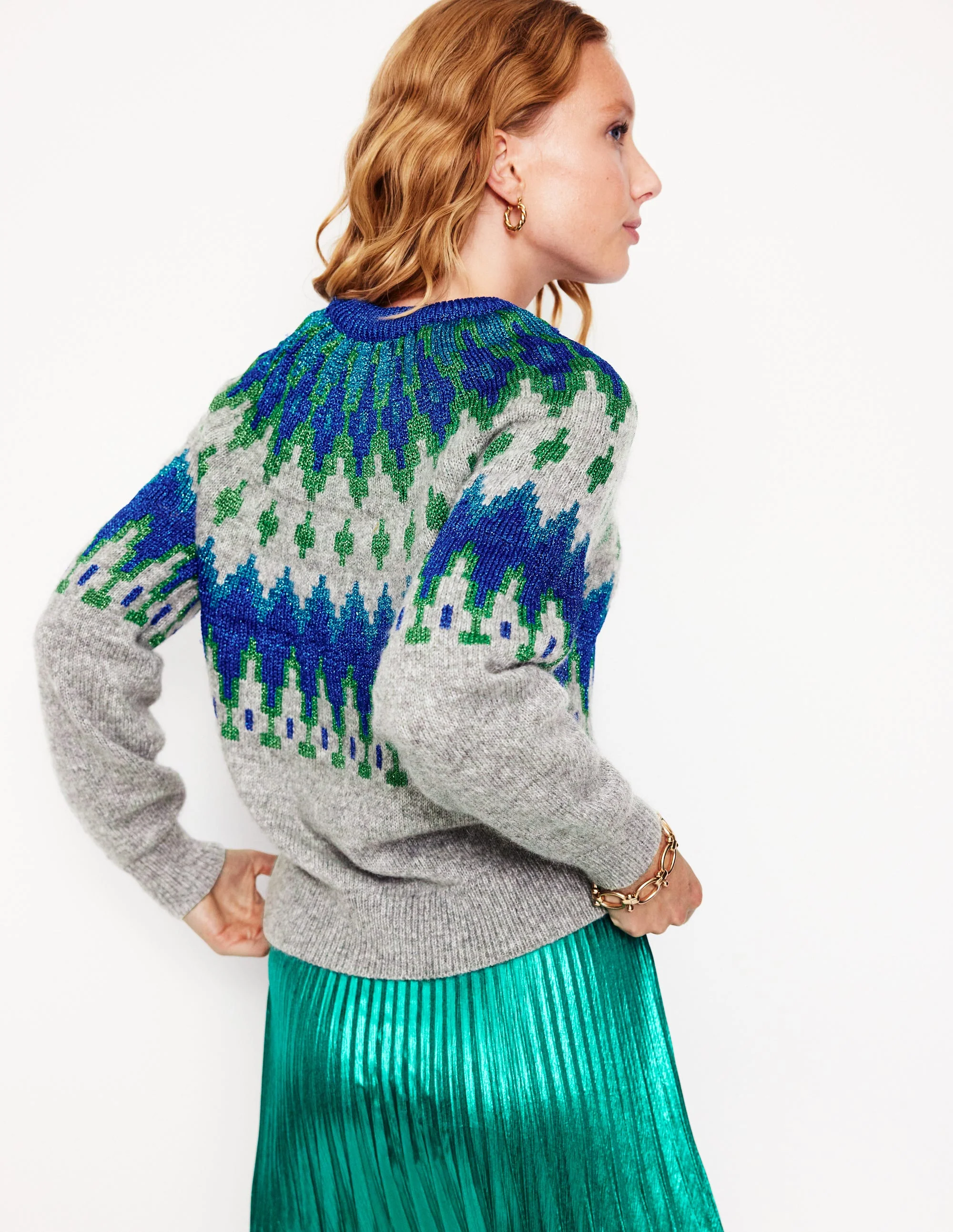 Kat Glitzernder Fair-Isle-Pullover-Grau Melange - Image 3