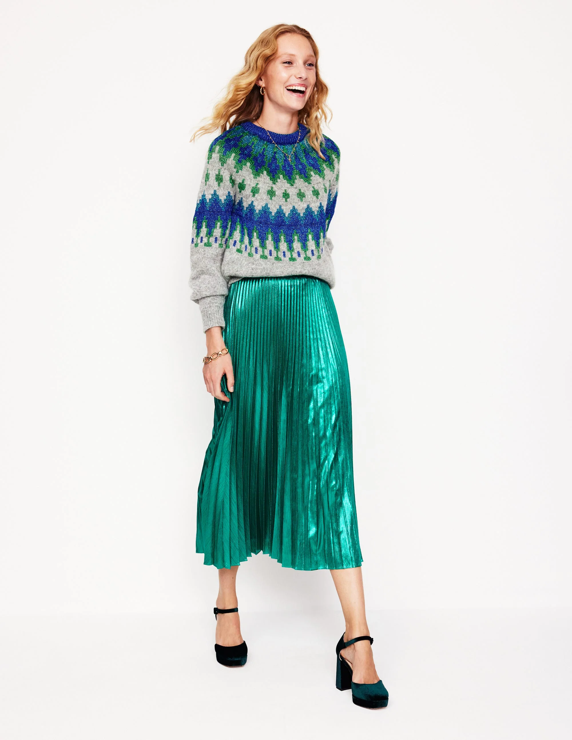 Kat Glitzernder Fair-Isle-Pullover-Grau Melange - Image 4