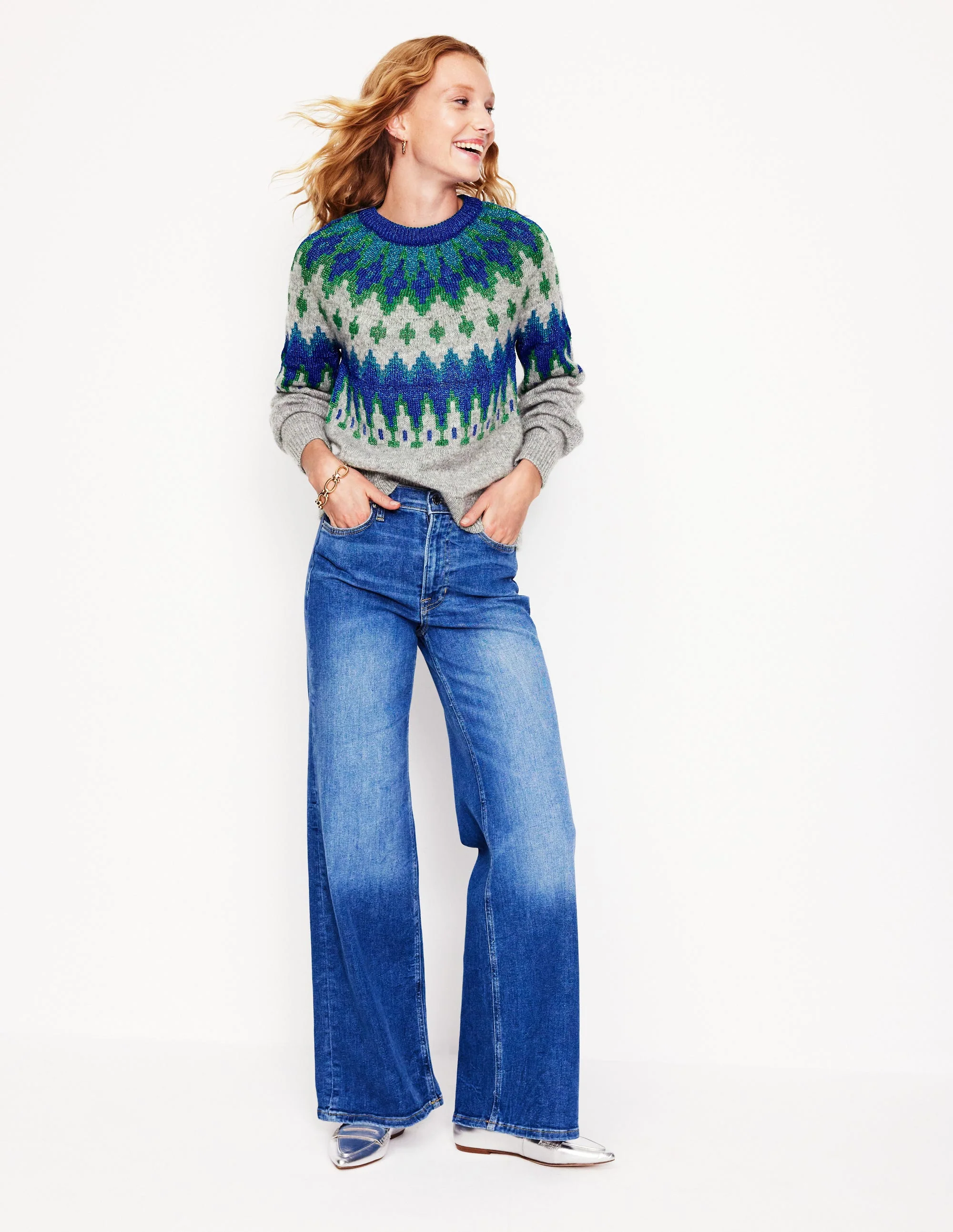 Kat Glitzernder Fair-Isle-Pullover-Grau Melange - Image 5