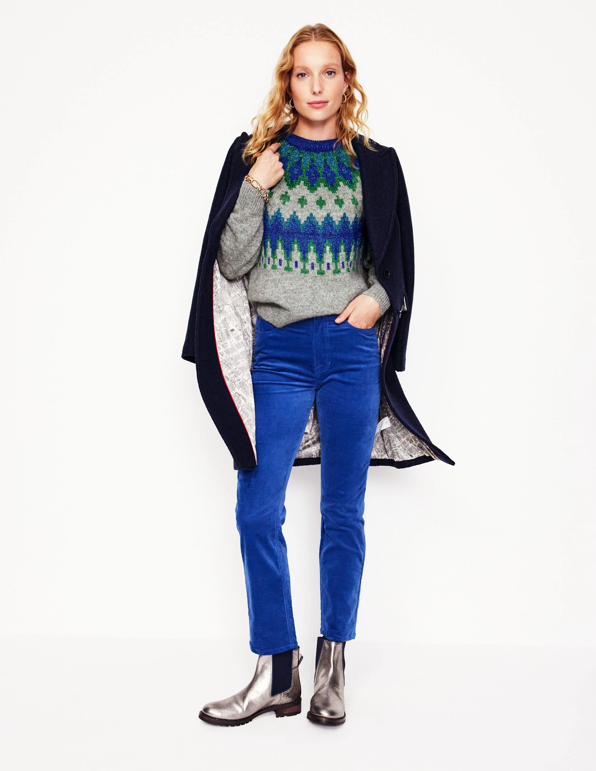 Kat Glitzernder Fair-Isle-Pullover-Grau Melange - Image 6