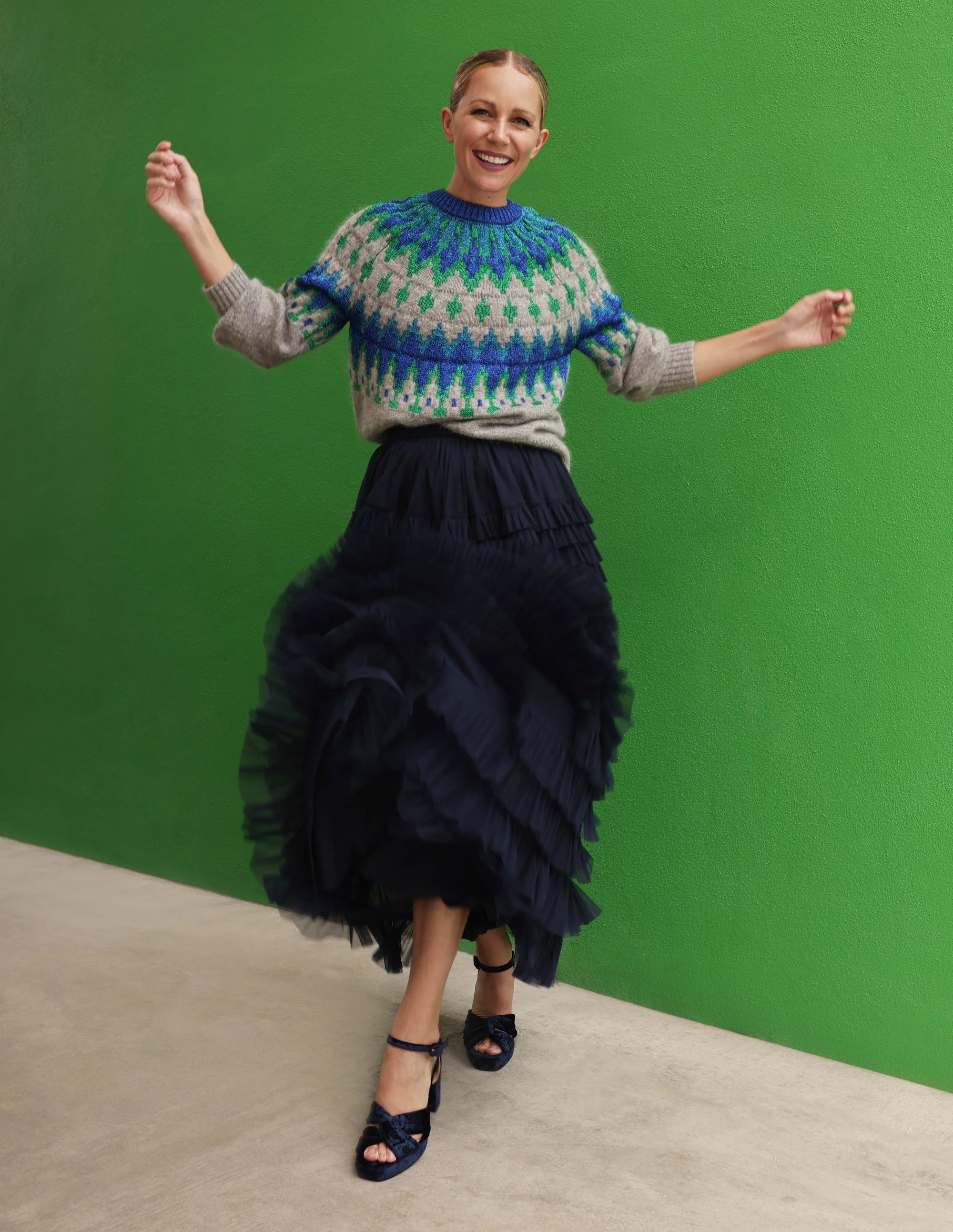 Kat Glitzernder Fair-Isle-Pullover-Grau Melange - Image 7