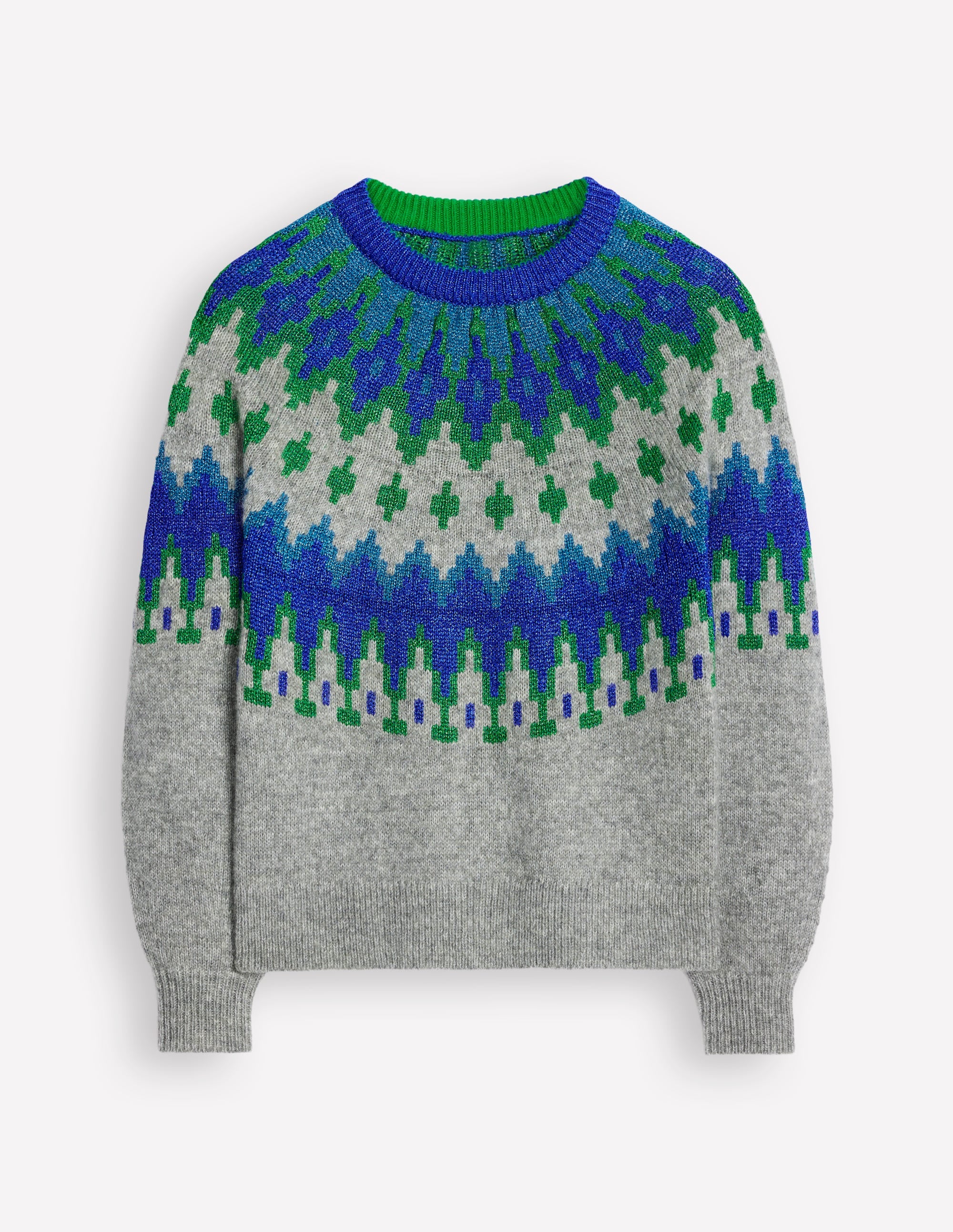 Kat Glitzernder Fair-Isle-Pullover-Grau Melange - Image 8
