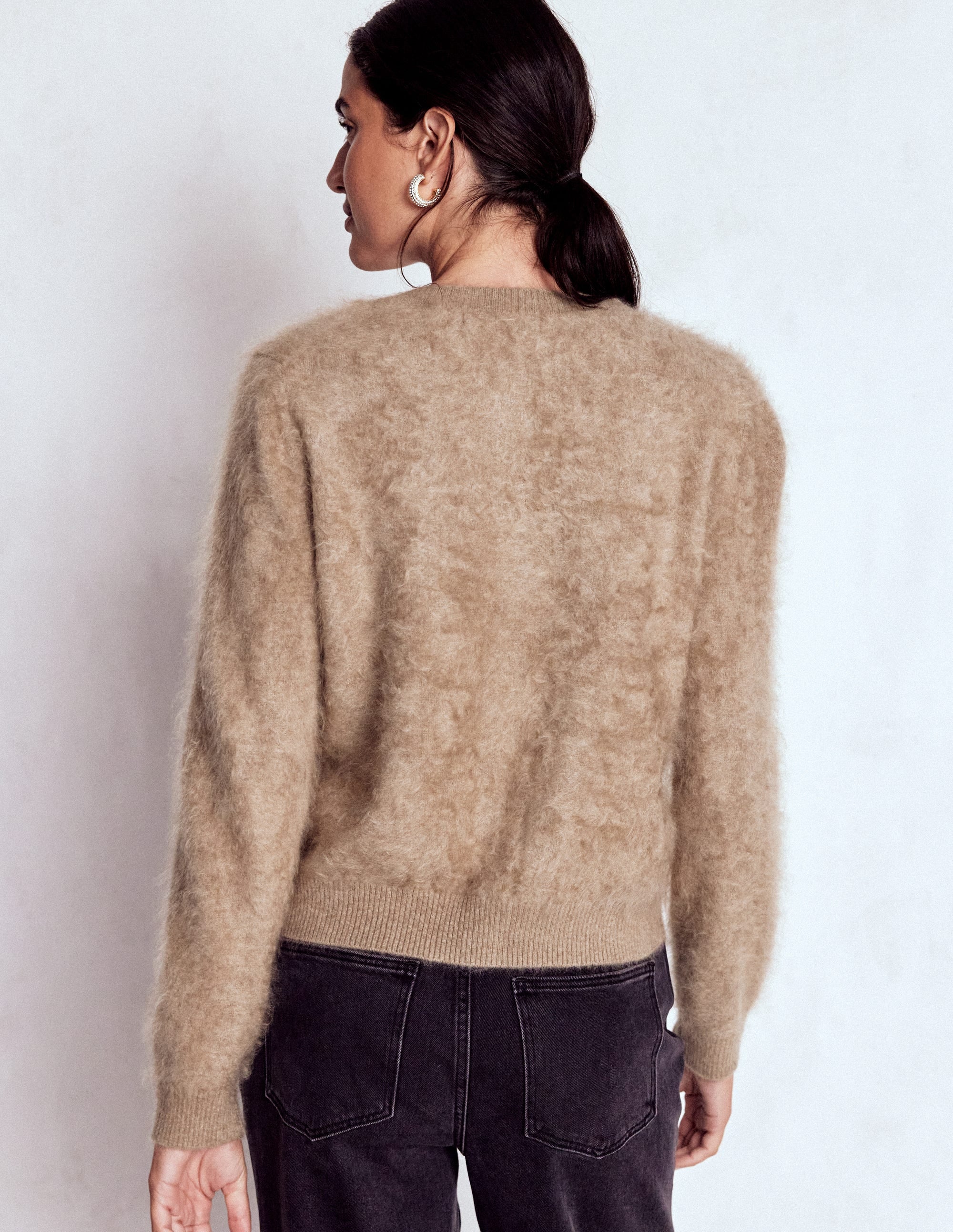 Kat Strickjacke aus gebürstetem Kaschmir-Dunkles Nerzbraun Melange - Image 3