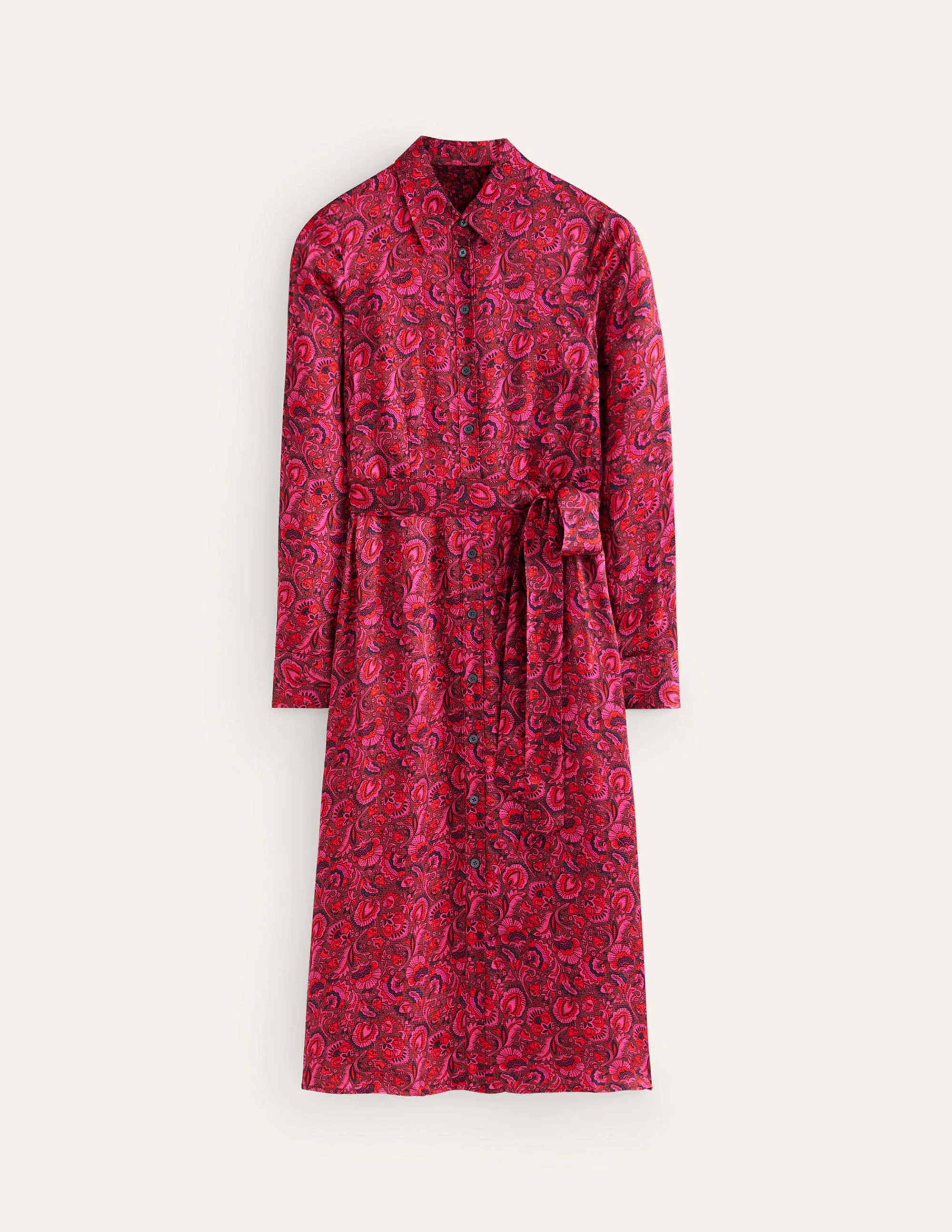 Kate Hemdblusenkleid aus Satin-Burgunderrot, Blumenladen - Image 6