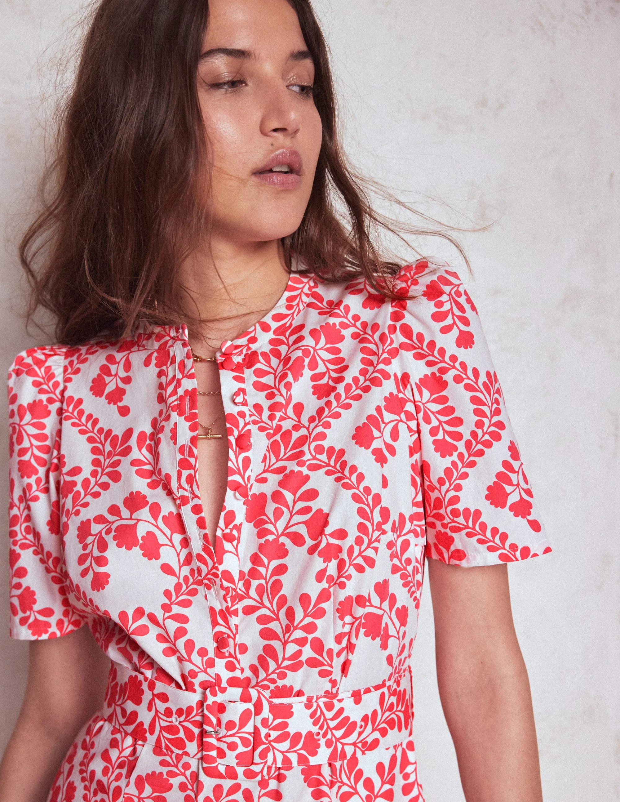 Kate Kleid mit Puffärmeln und Gürtel-Elfenbein, Reben-Silhouette - Image 2