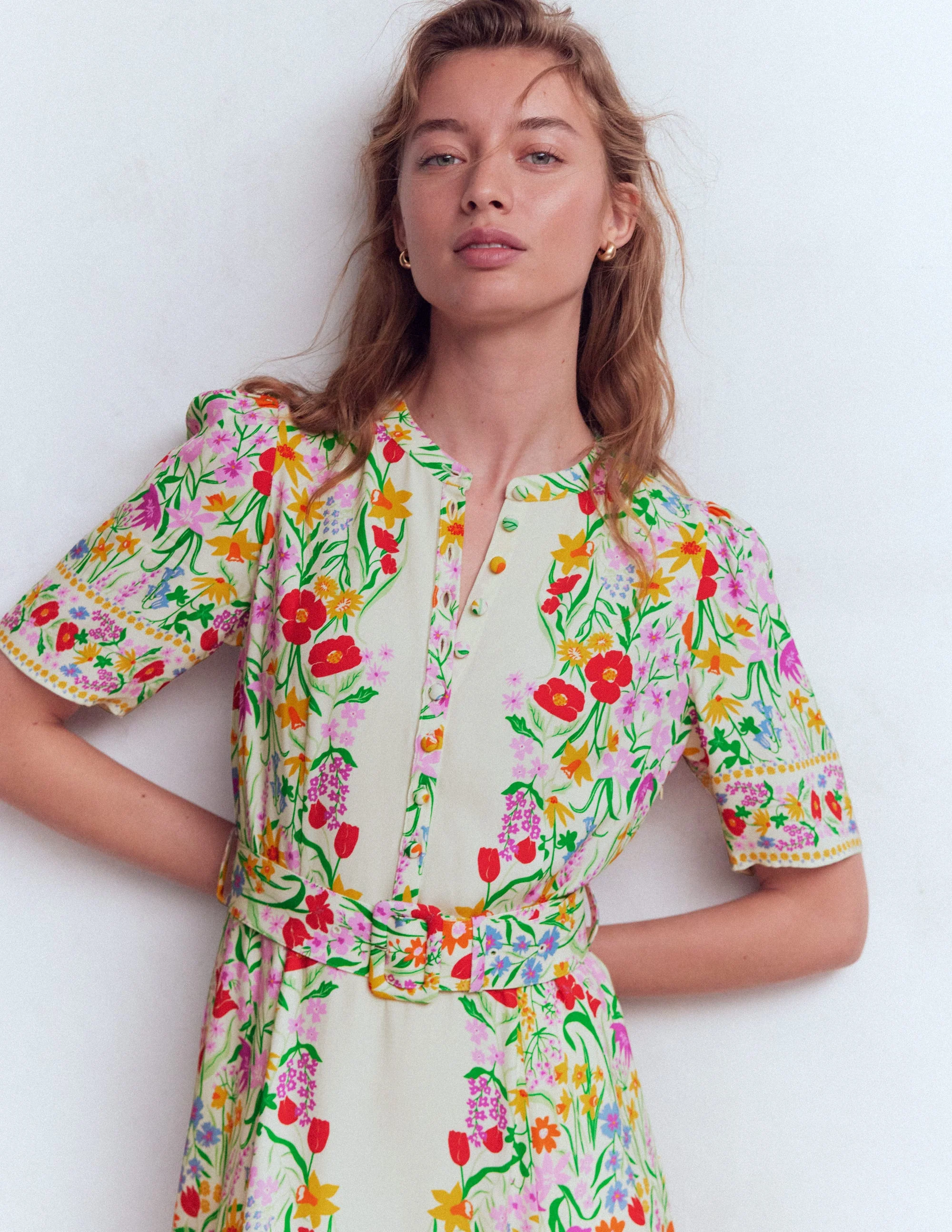 Kate Kleid mit Puffärmeln und Gürtel-Naturweiß, Eleganter Garten - Image 2