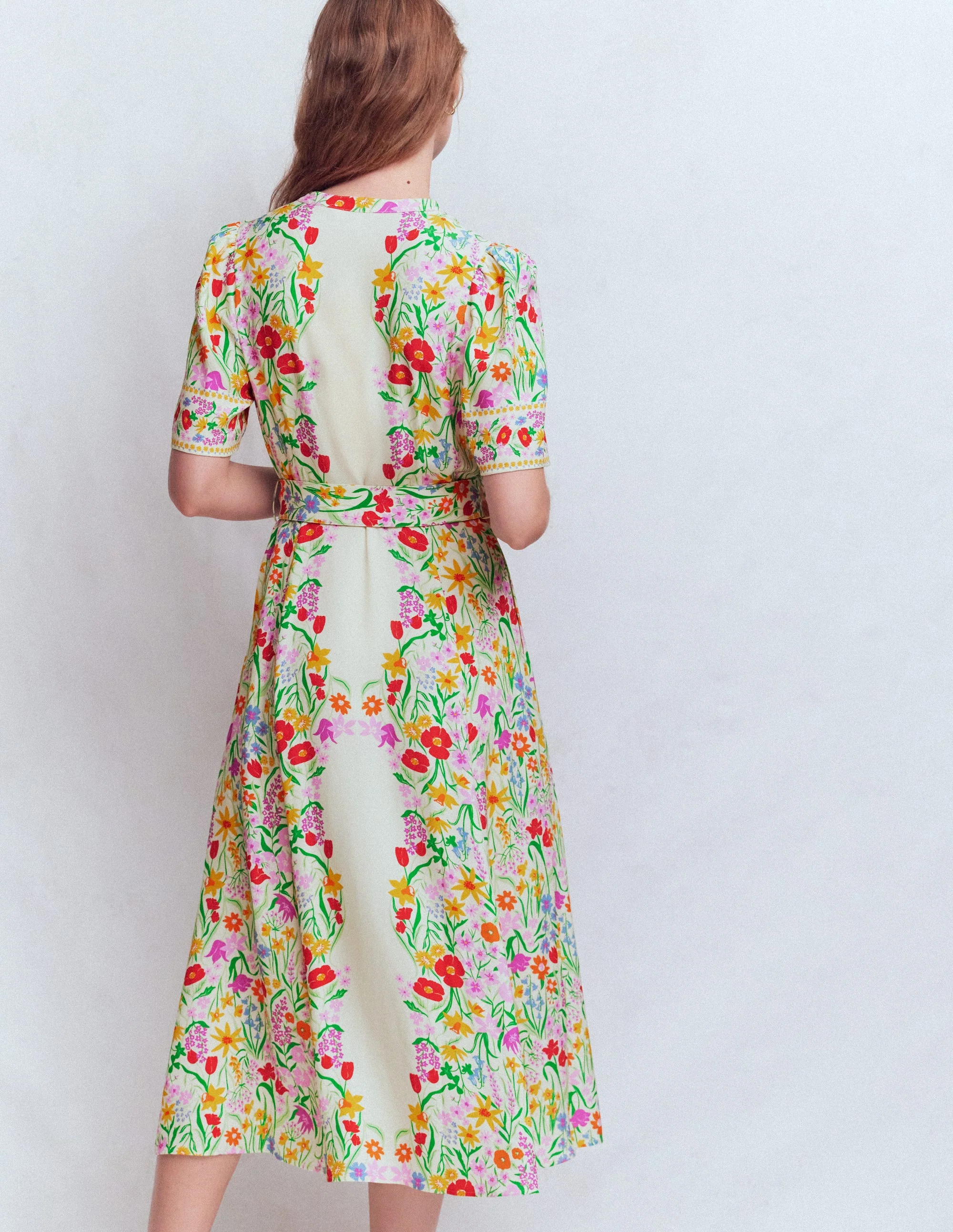 Kate Kleid mit Puffärmeln und Gürtel-Naturweiß, Eleganter Garten - Image 3