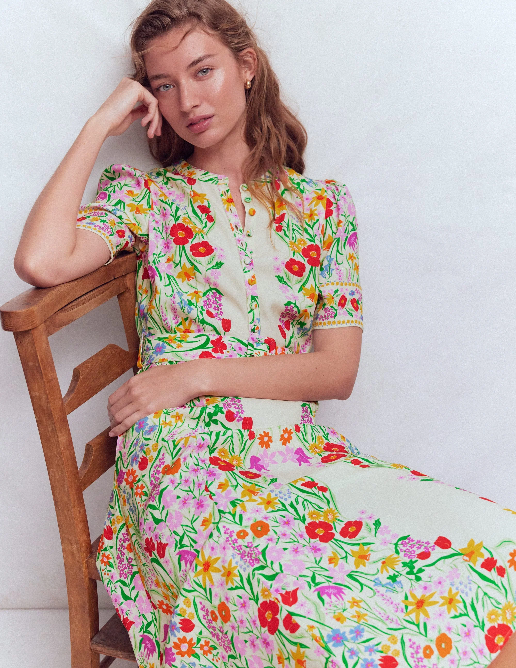 Kate Kleid mit Puffärmeln und Gürtel-Naturweiß, Eleganter Garten - Image 6