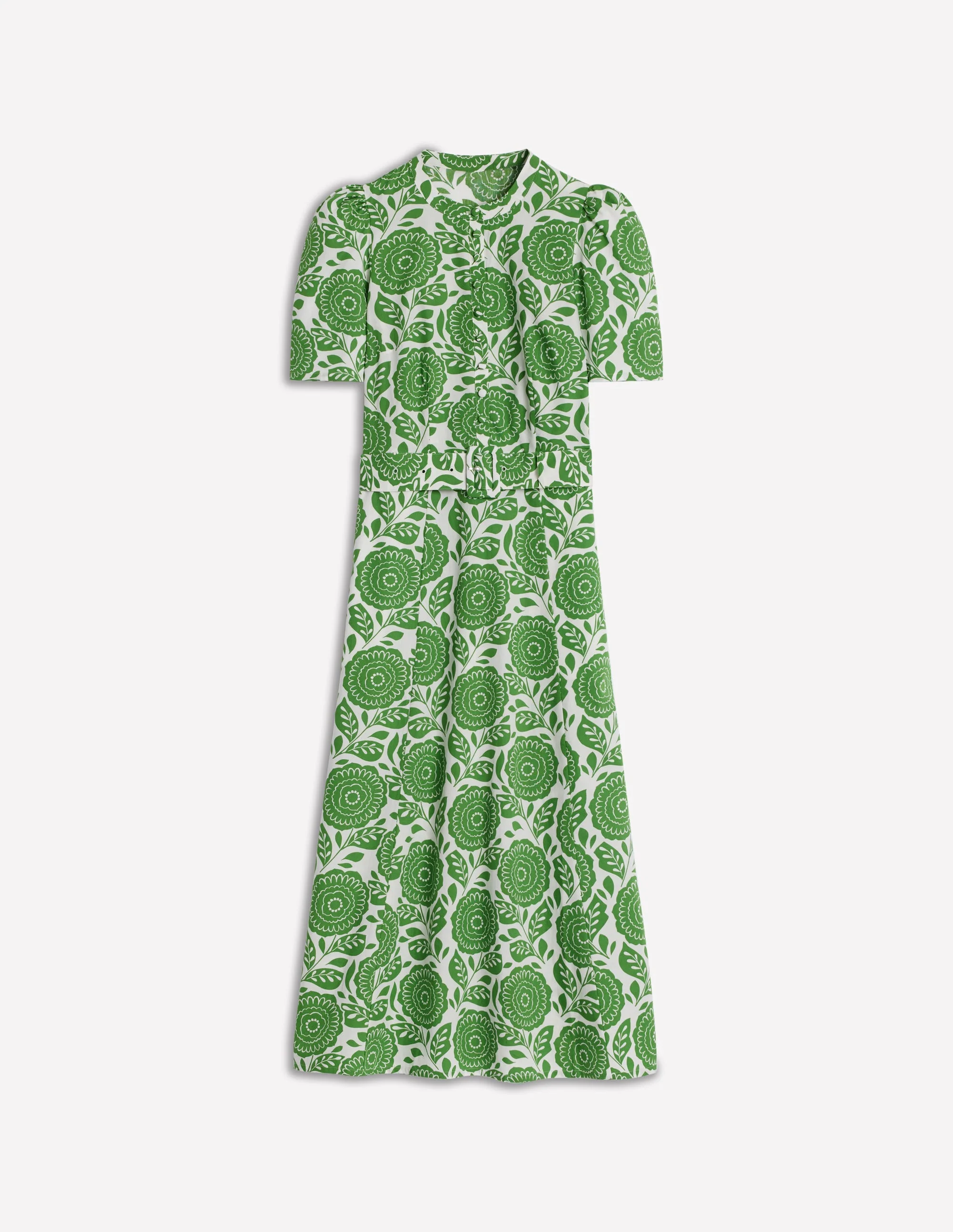 Kate Kleid mit Puffärmeln und Gürtel-Paradiesgrün, Dahlienstempel - Image 6