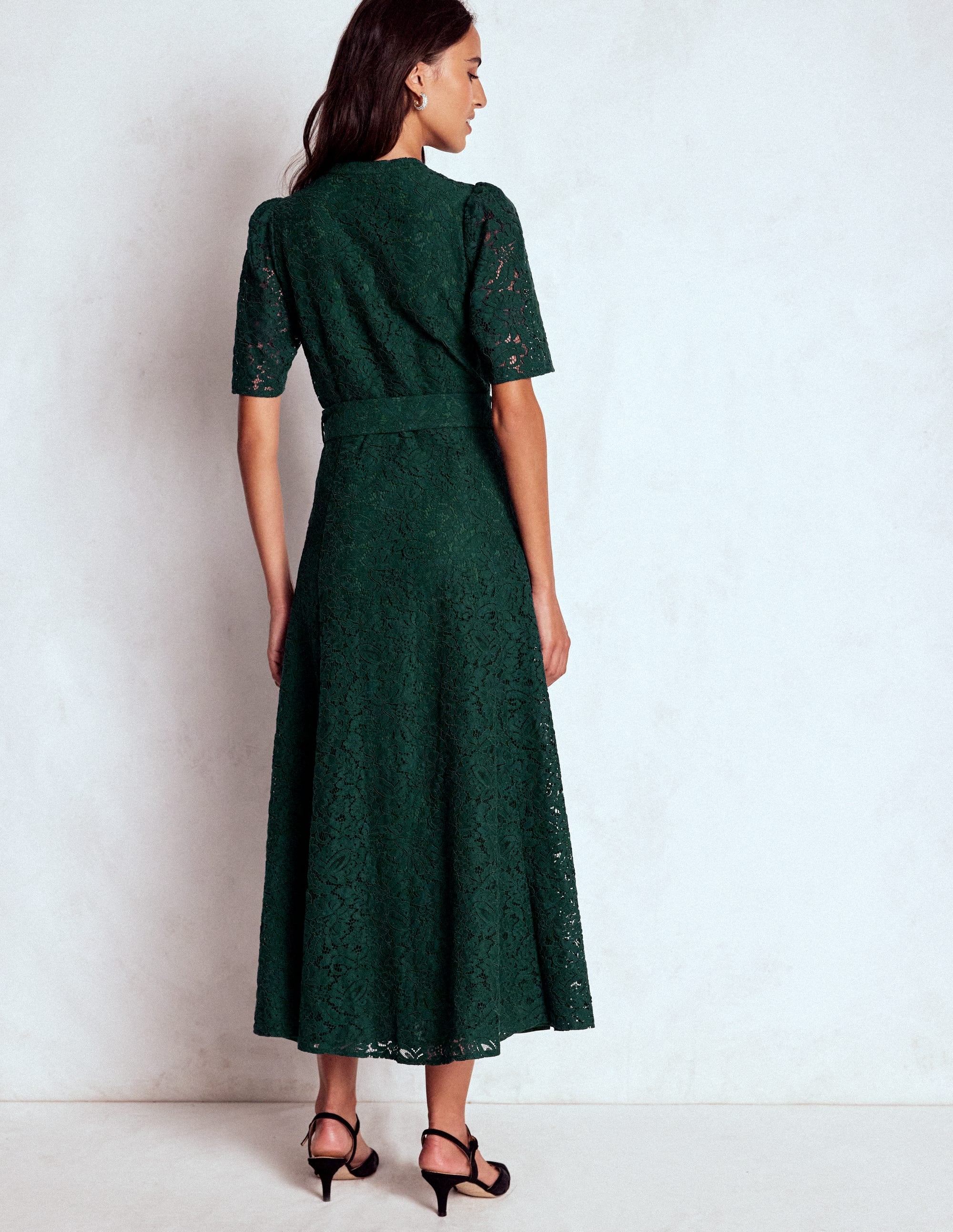 Kate Kleid mit Spitze und Puffärmeln-Dunkelgrün - Image 4