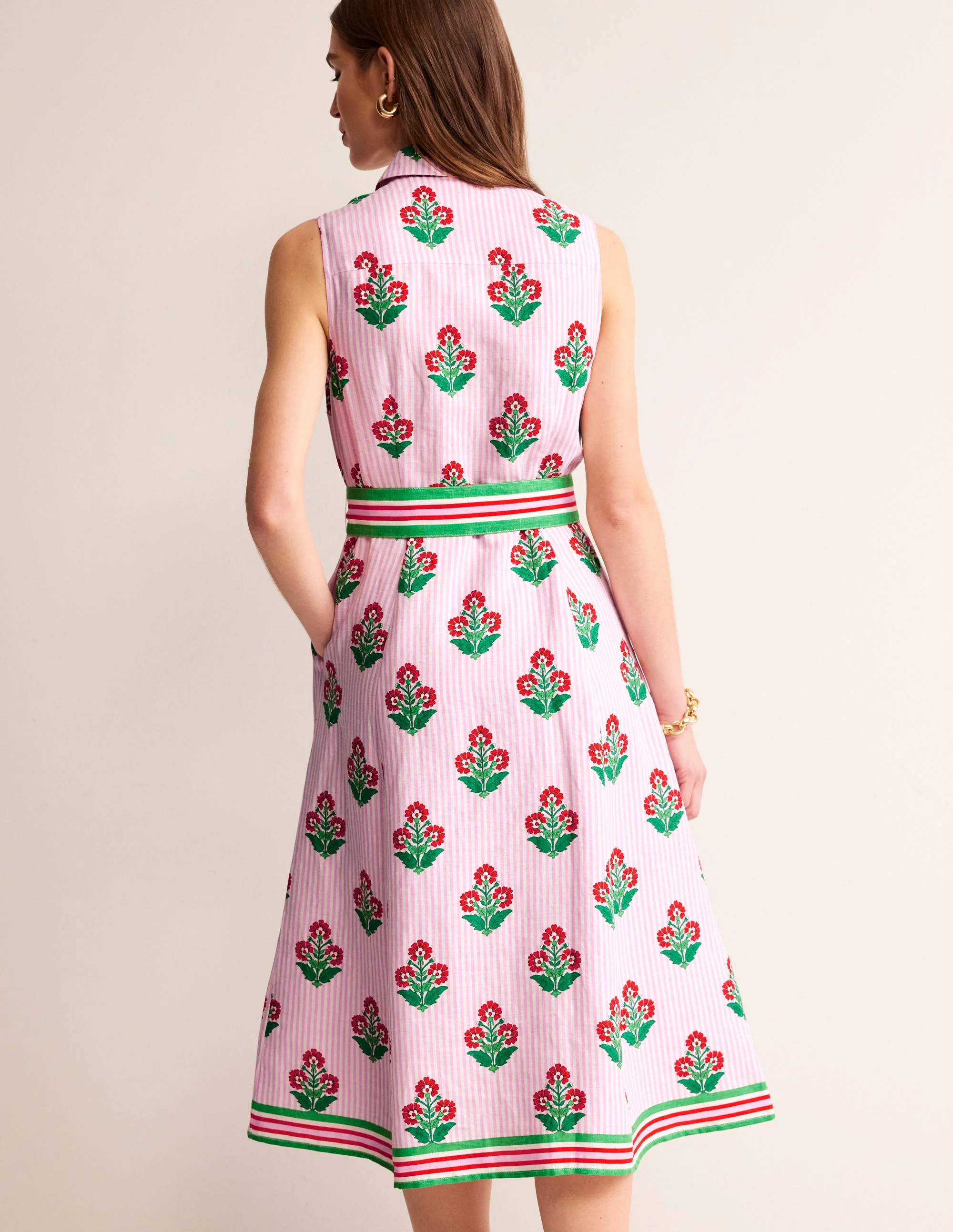 Kate Leinen-Hemdblusenkleid in Midilänge-Grenadine, Blütenstiel - Image 3