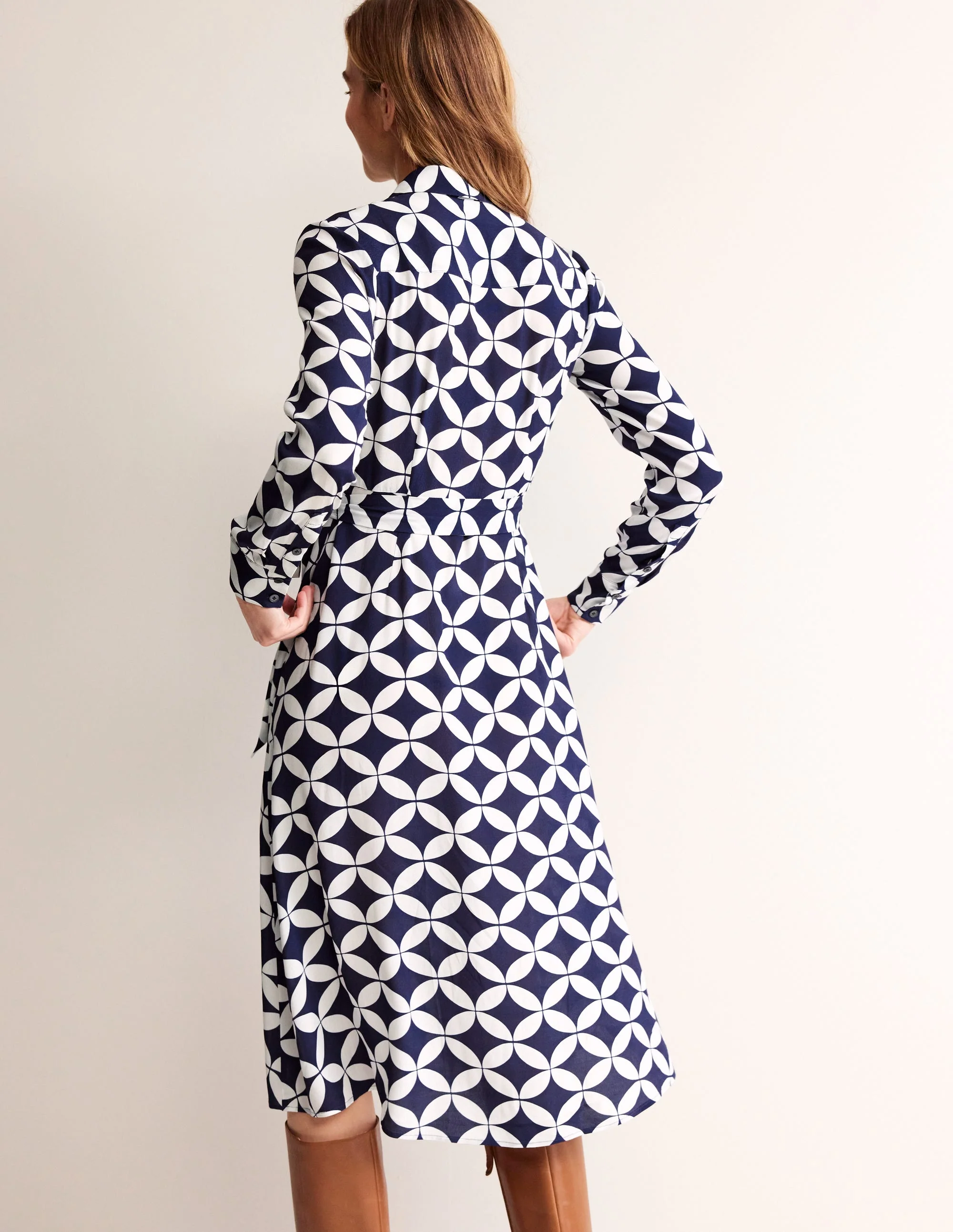 Kate Midi-Hemdblusenkleid-Französisches Marineblau, Diamond Terrace - Image 3