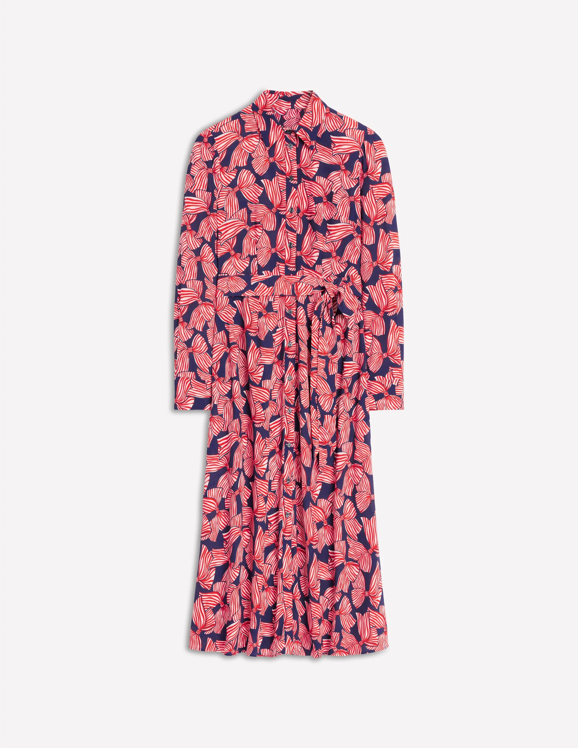 Kate Midi-Hemdblusenkleid-Französisches Marineblau, Großflächiges Schleifenmuster - Image 5