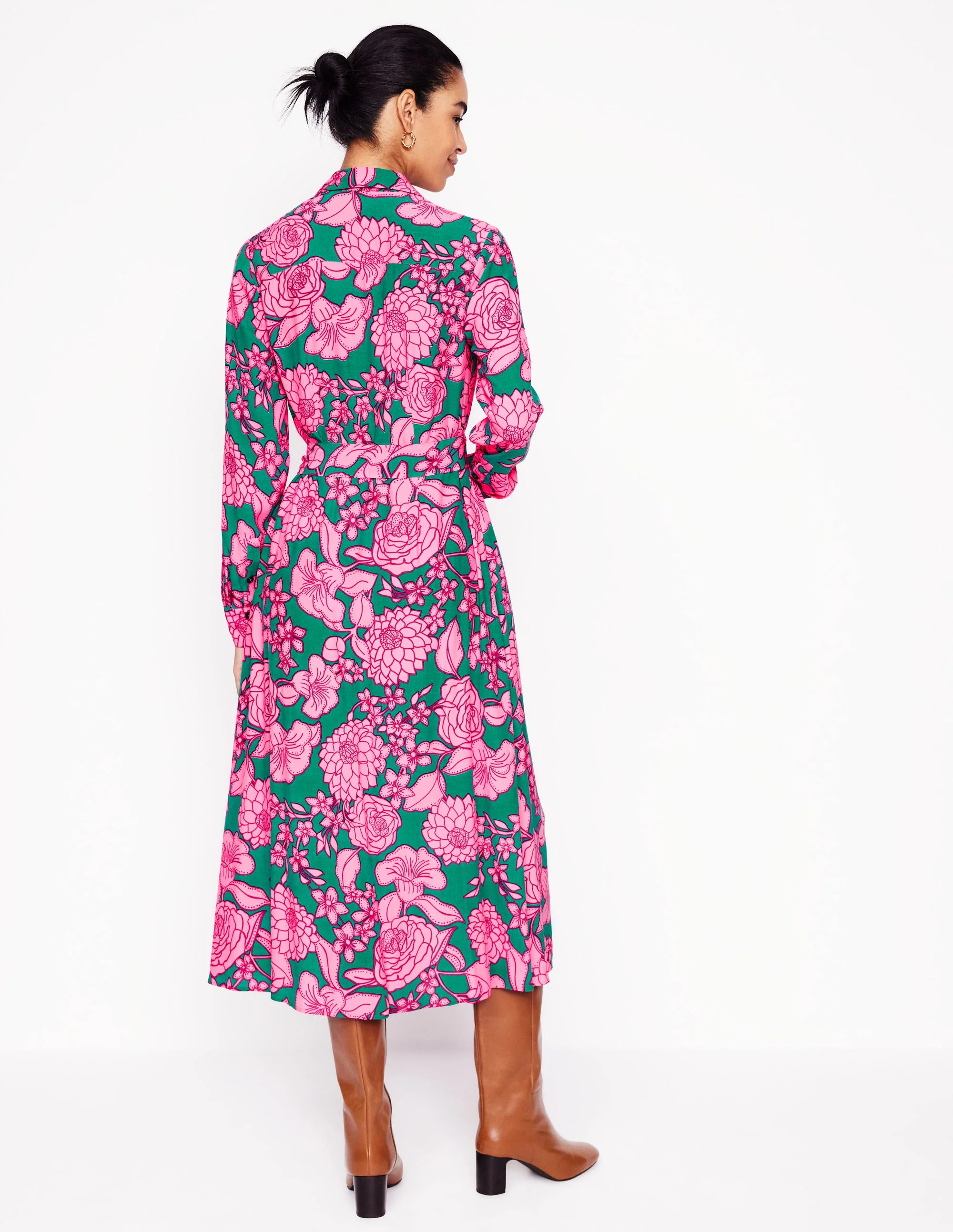 Kate Midi-Hemdblusenkleid-Grün, Blütenkaskade - Image 3