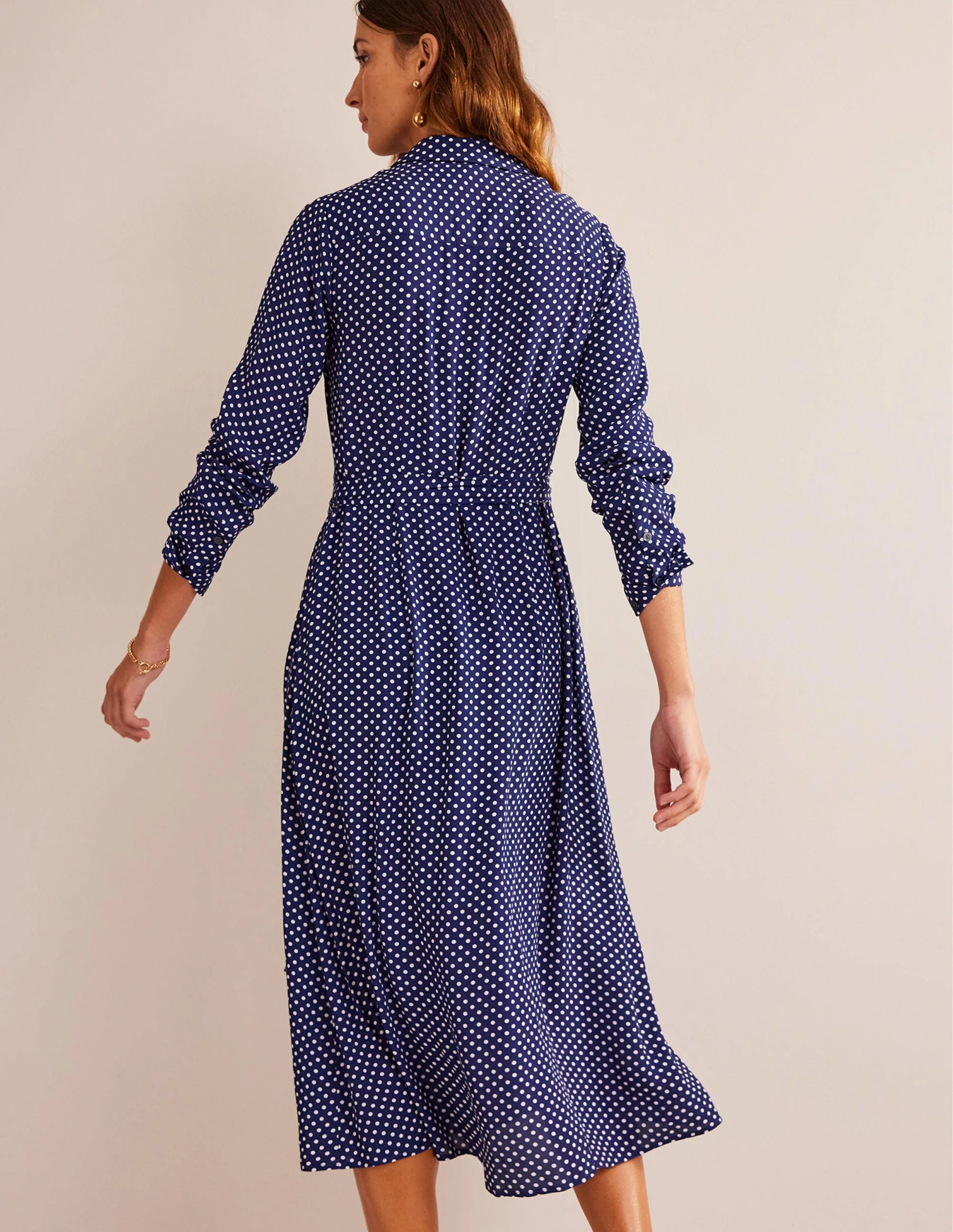 Kate Midi-Hemdblusenkleid-Marineblau, Gepunktet - Image 4