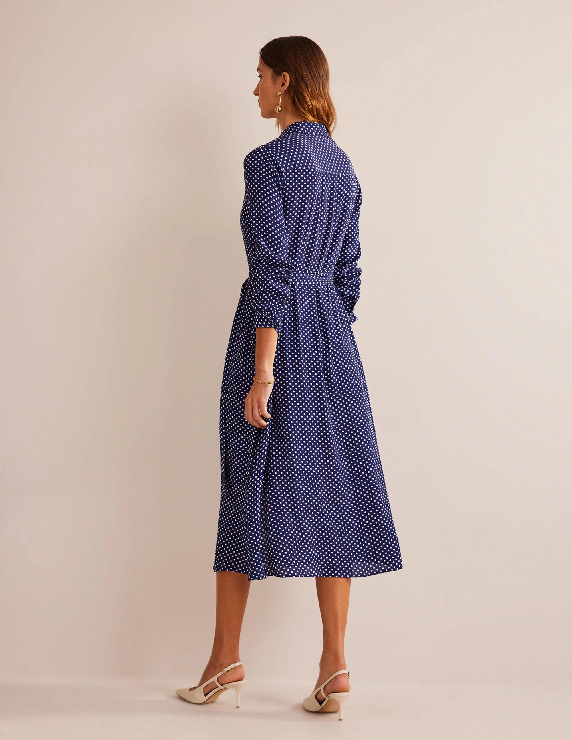 Kate Midi-Hemdblusenkleid-Marineblau, Gepunktet - Image 6