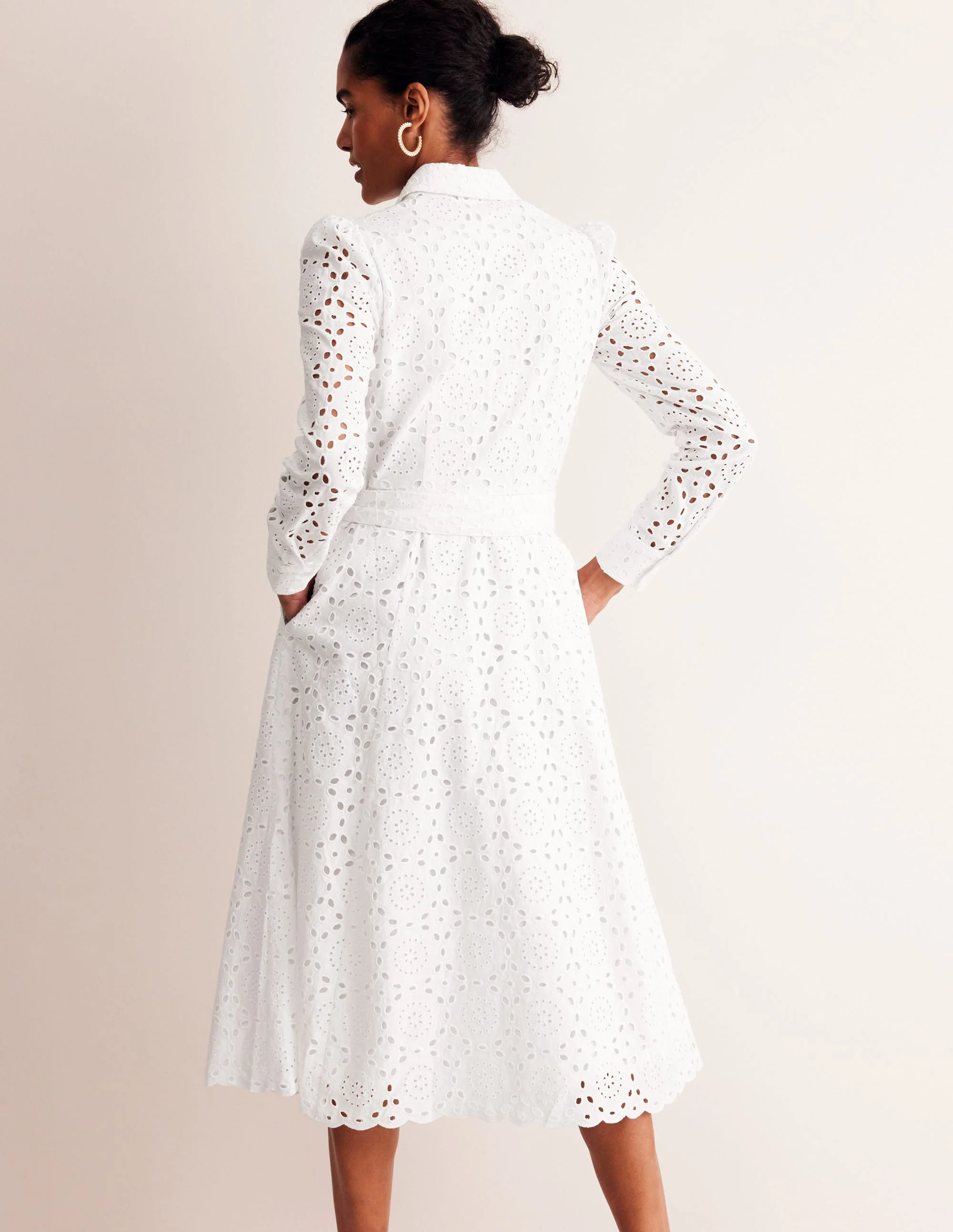 Kate Midi-Hemdblusenkleid mit Lochstickerei-Weiß - Image 3