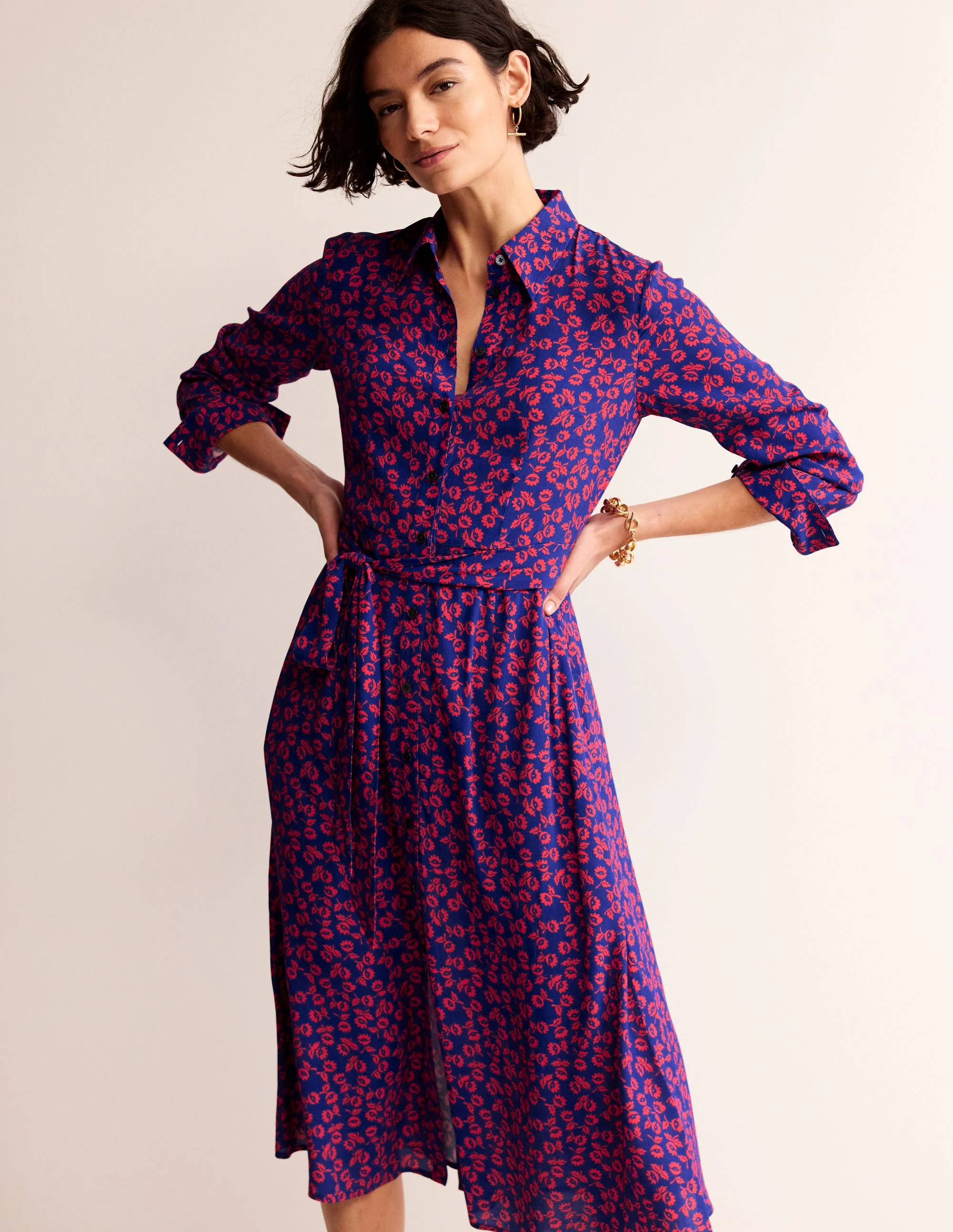 Kate Midi-Hemdblusenkleid-Mohnblumenrot, Kleine Knospe - Image 2