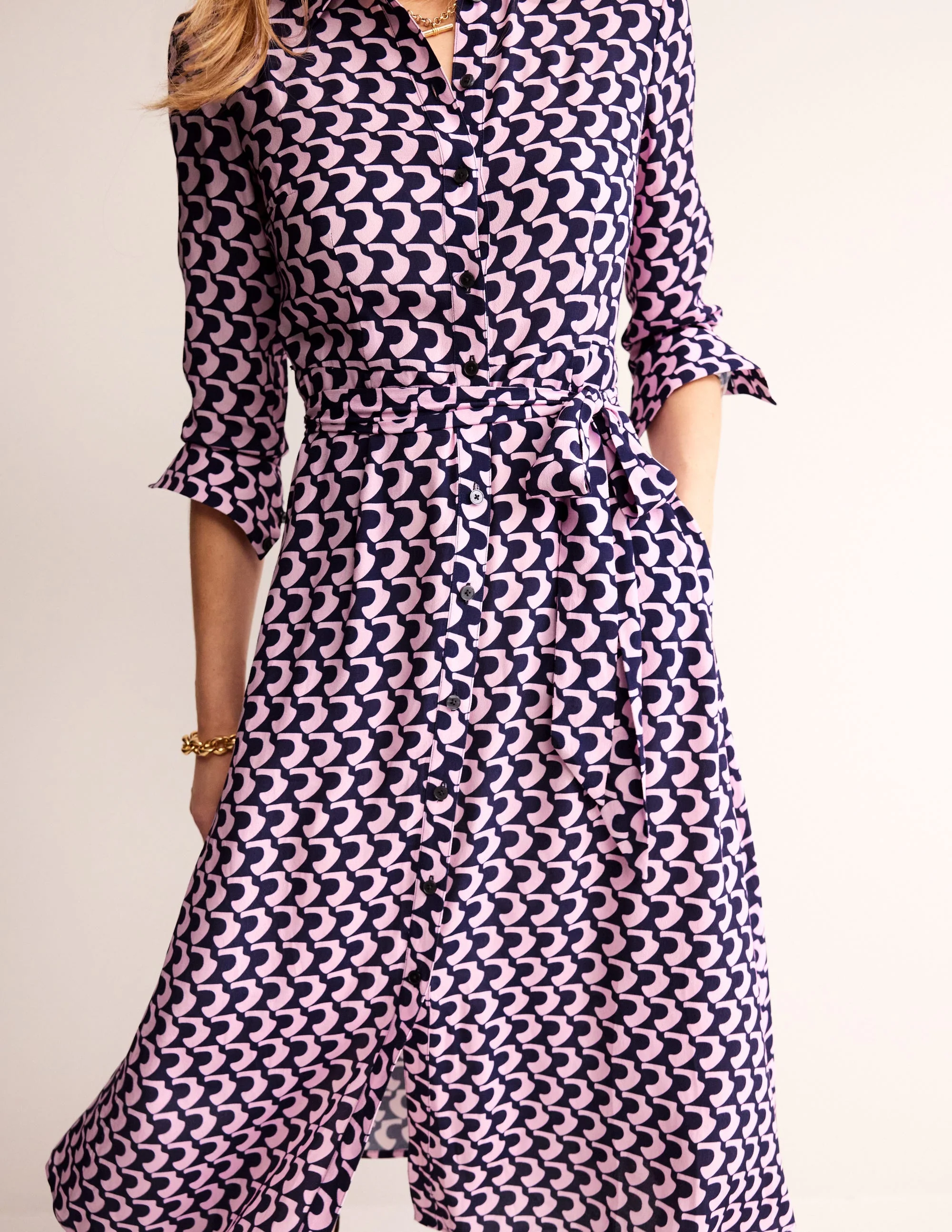 Kate Midi-Hemdblusenkleid-Orchidee Rosa, Bogen Geo - Image 2