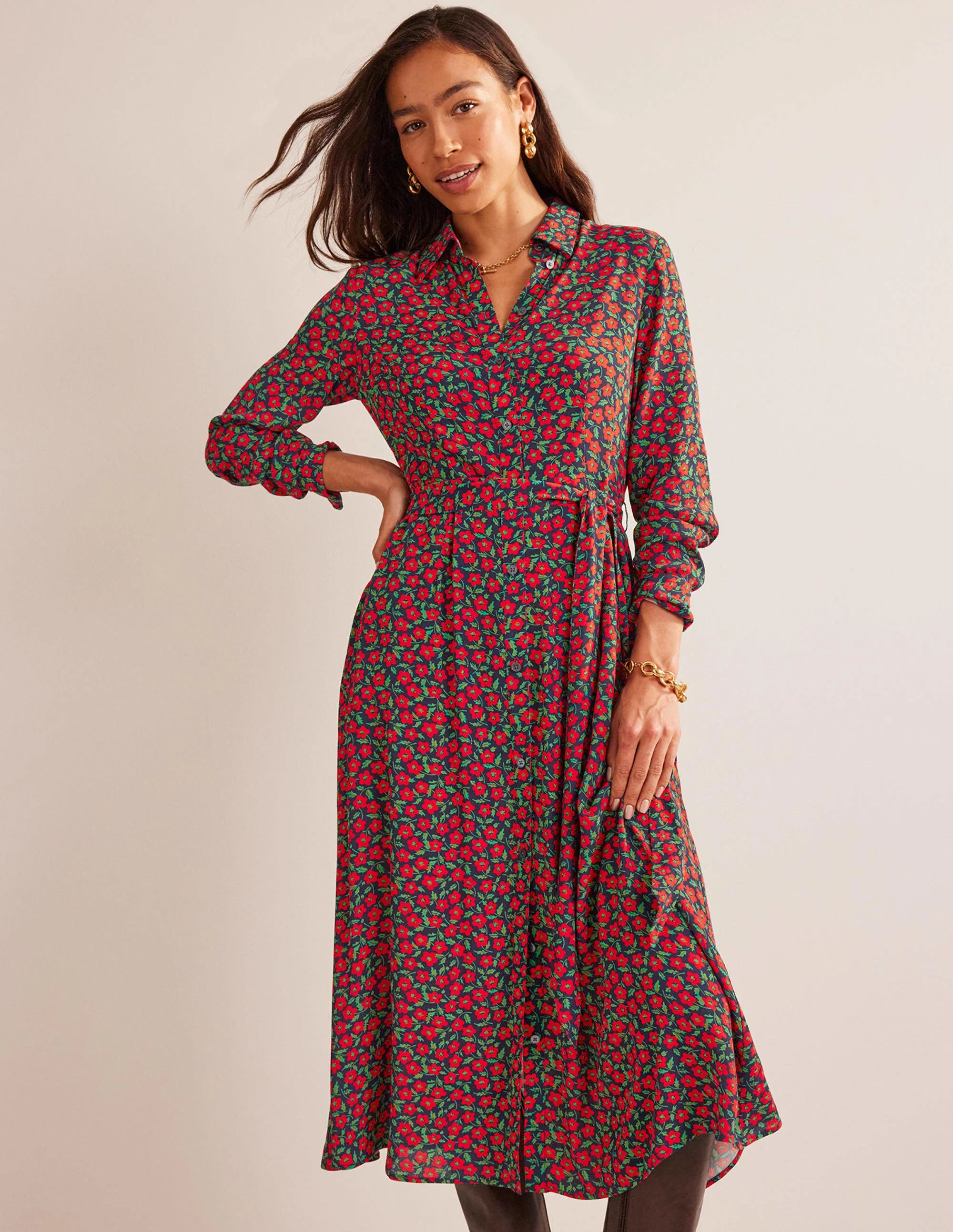 Kate Midi-Hemdblusenkleid-Pepperoni, Blütenblätter - Image 5