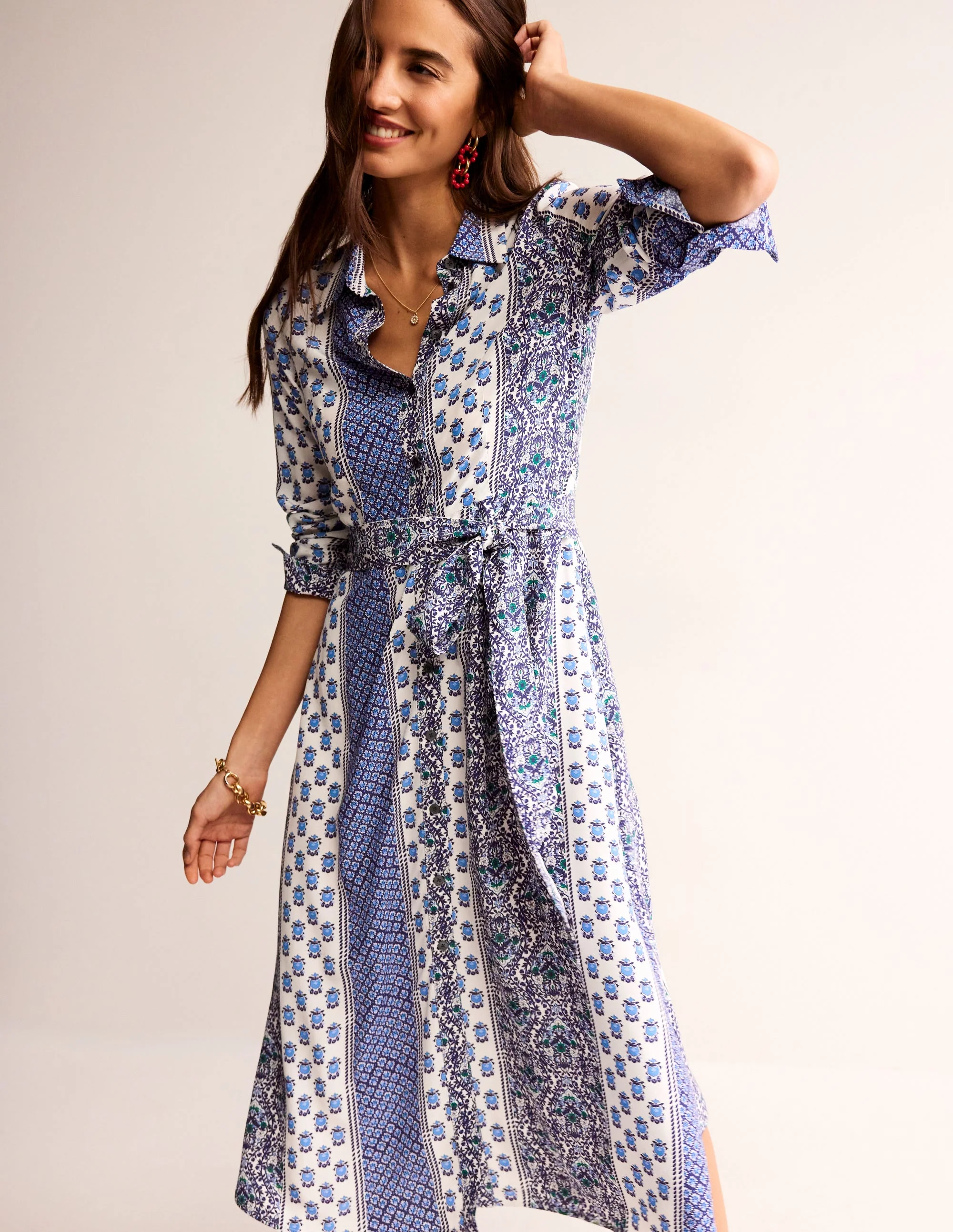 Kate Midi-Hemdblusenkleid-Preußisch Blau, Zartes Blümchen