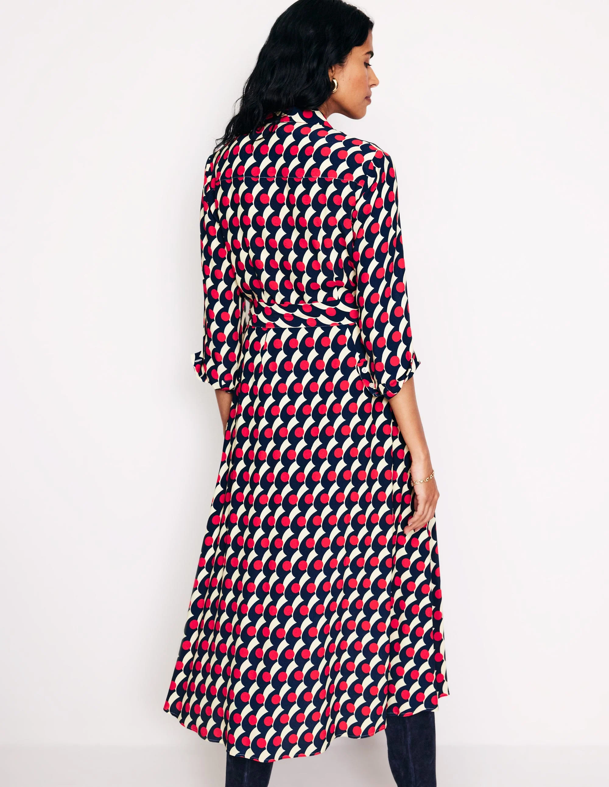 Kate Midi-Hemdblusenkleid-Rot, Polka-Welle - Image 4