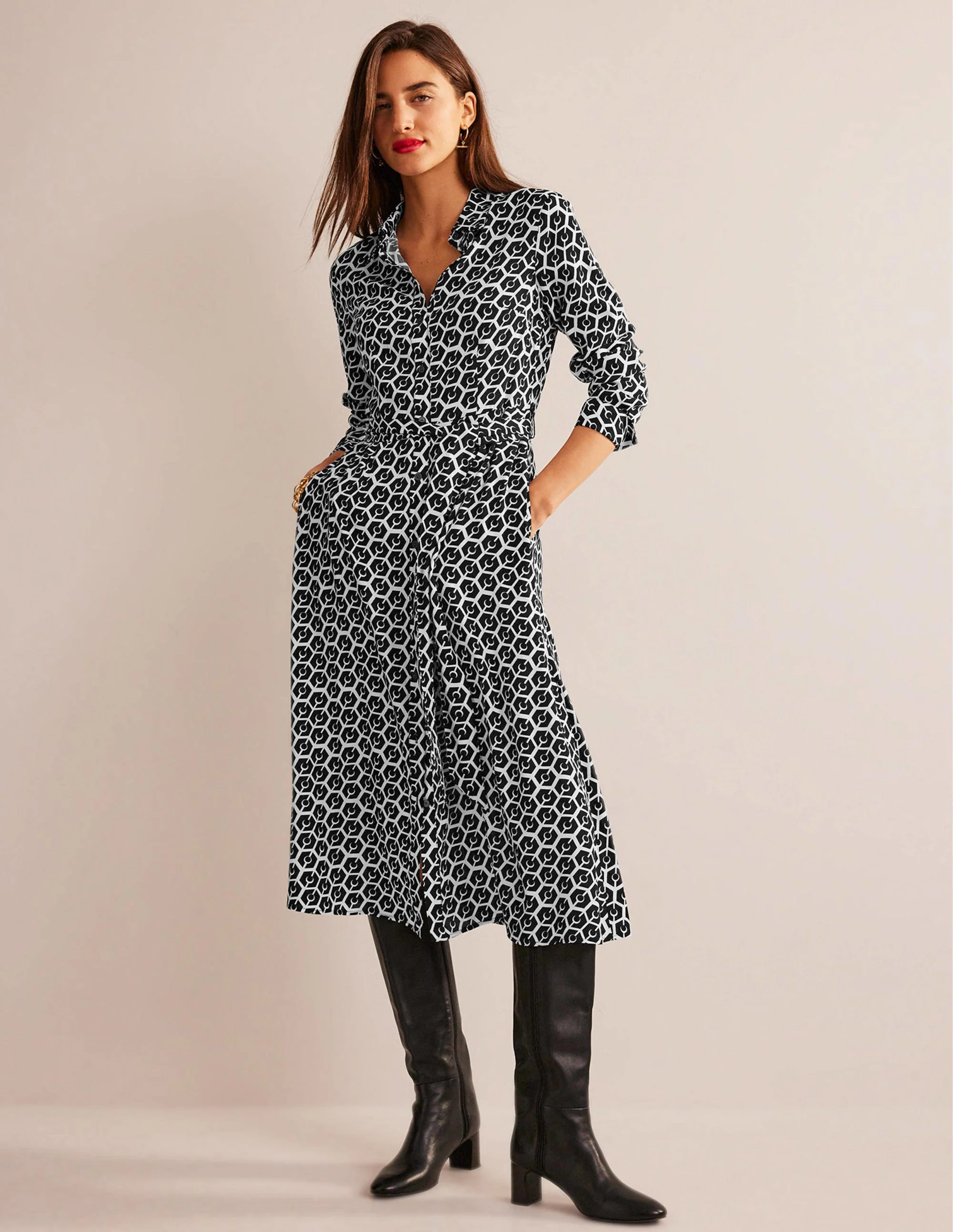 Kate Midi-Hemdblusenkleid-Schwarz, Reverie - Image 4