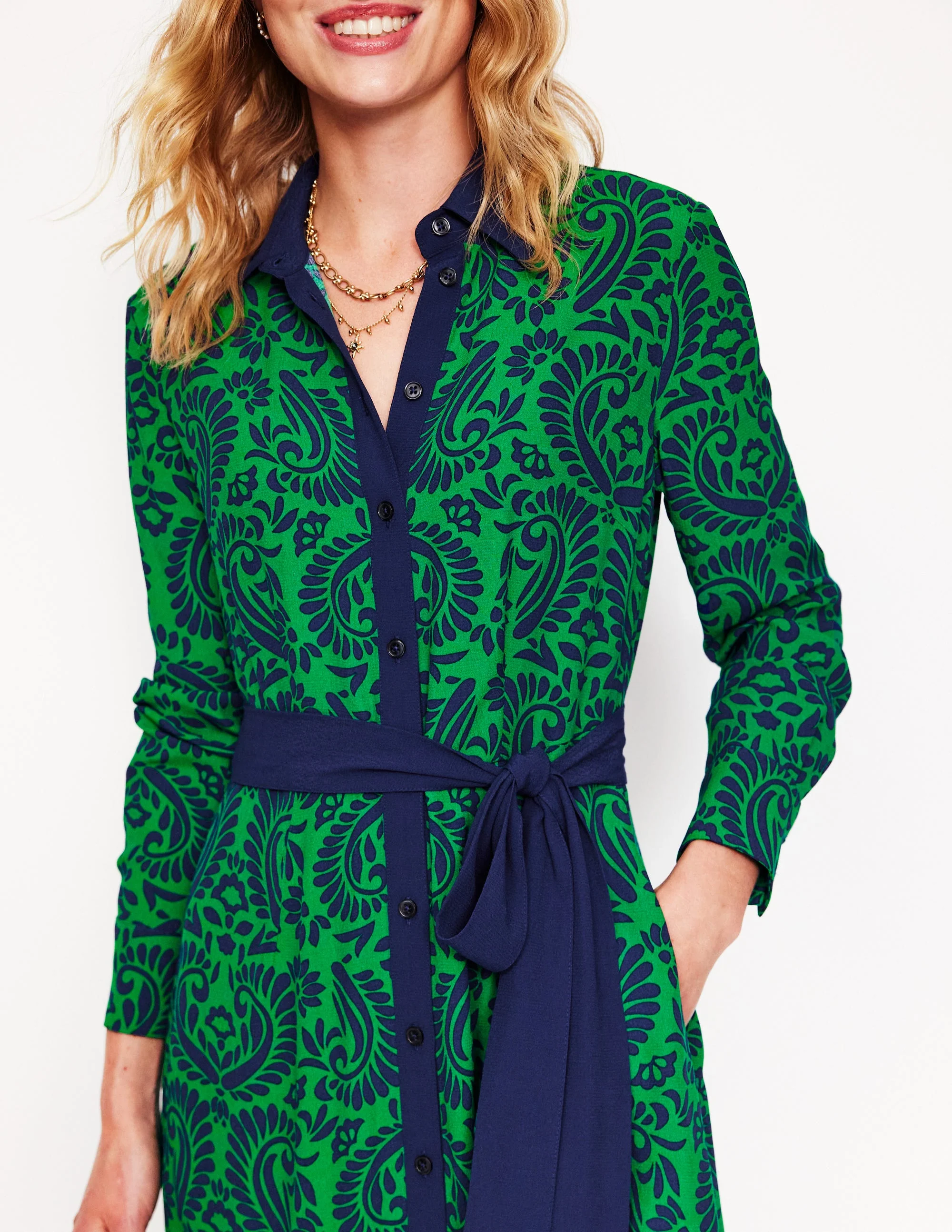 Kate Midi-Hemdblusenkleid-Smaragdgrün, dekorative Flora - Image 2