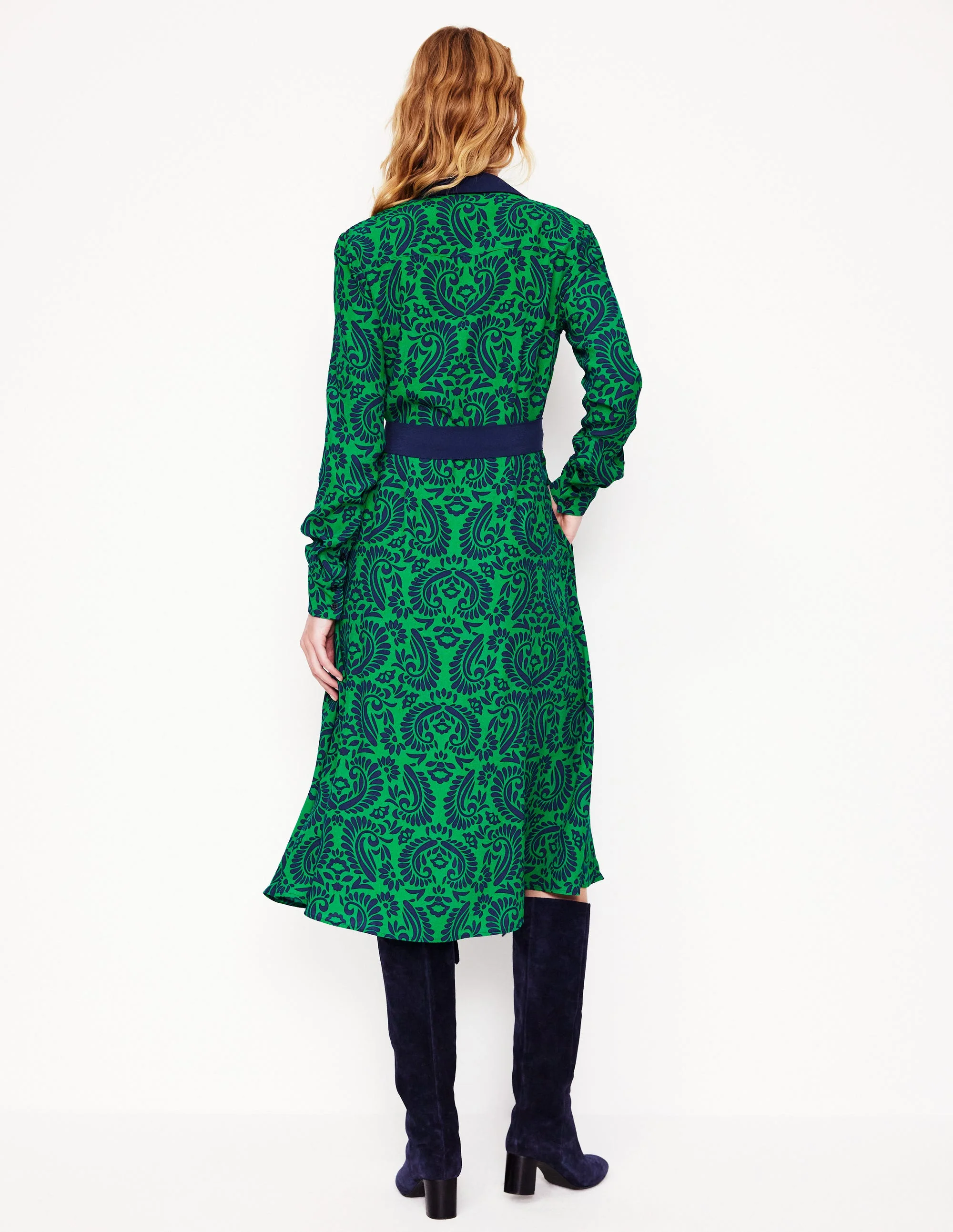 Kate Midi-Hemdblusenkleid-Smaragdgrün, dekorative Flora - Image 3