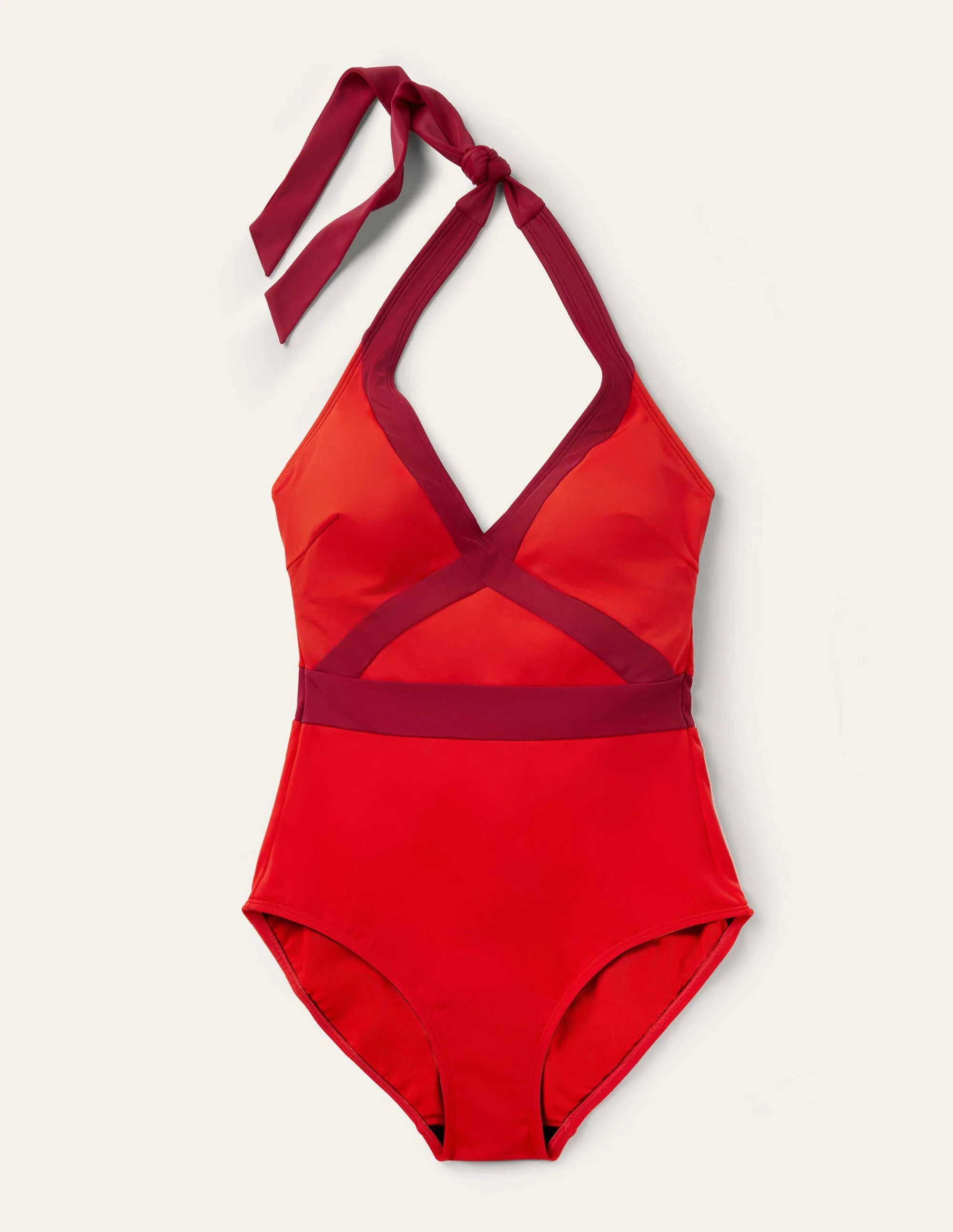 Kefalonia Neckholder-Badeanzug-Feuerrot, Blockfarben - Image 6