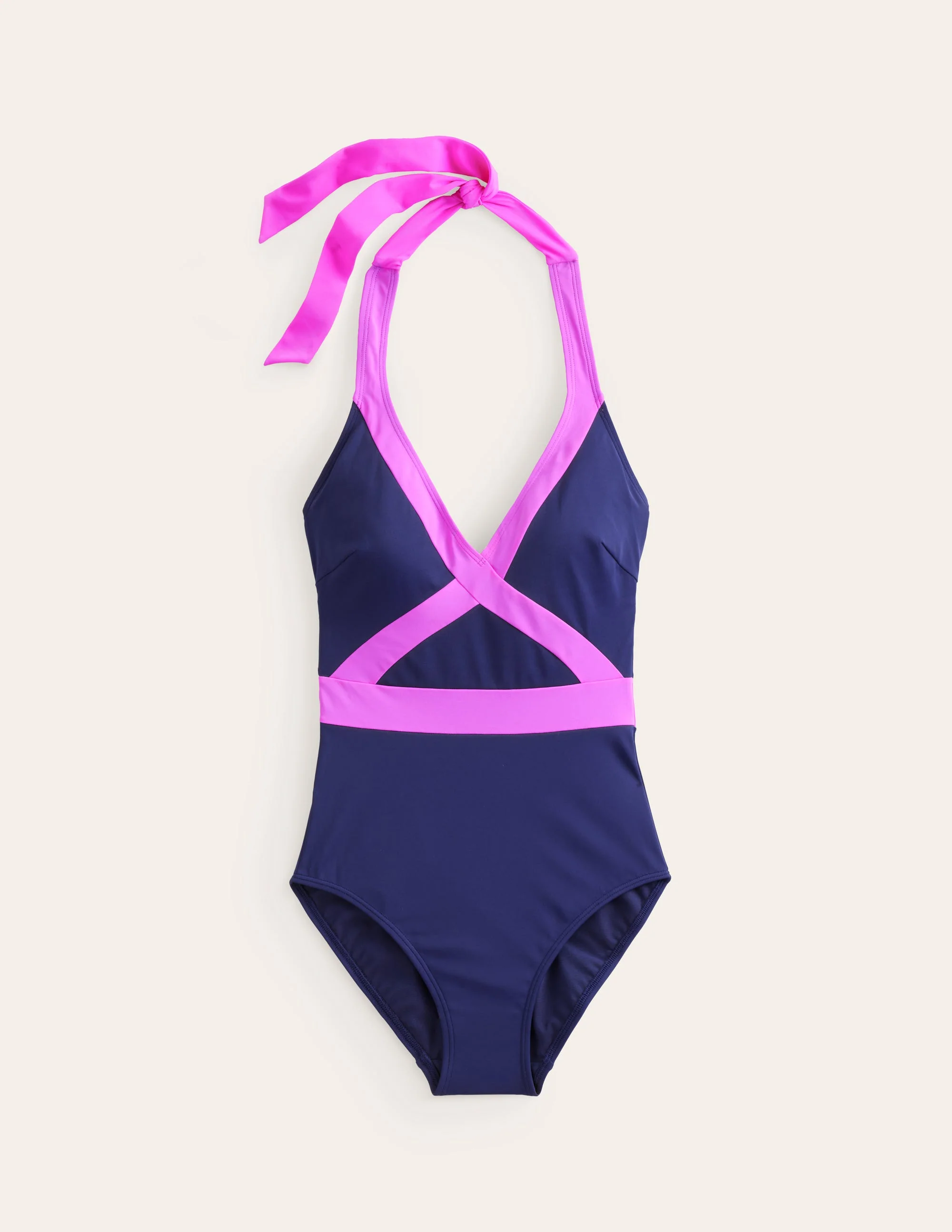 Kefalonia Neckholder-Badeanzug-Marineblau/Wunderschönes Pink Blockfarben - Image 6