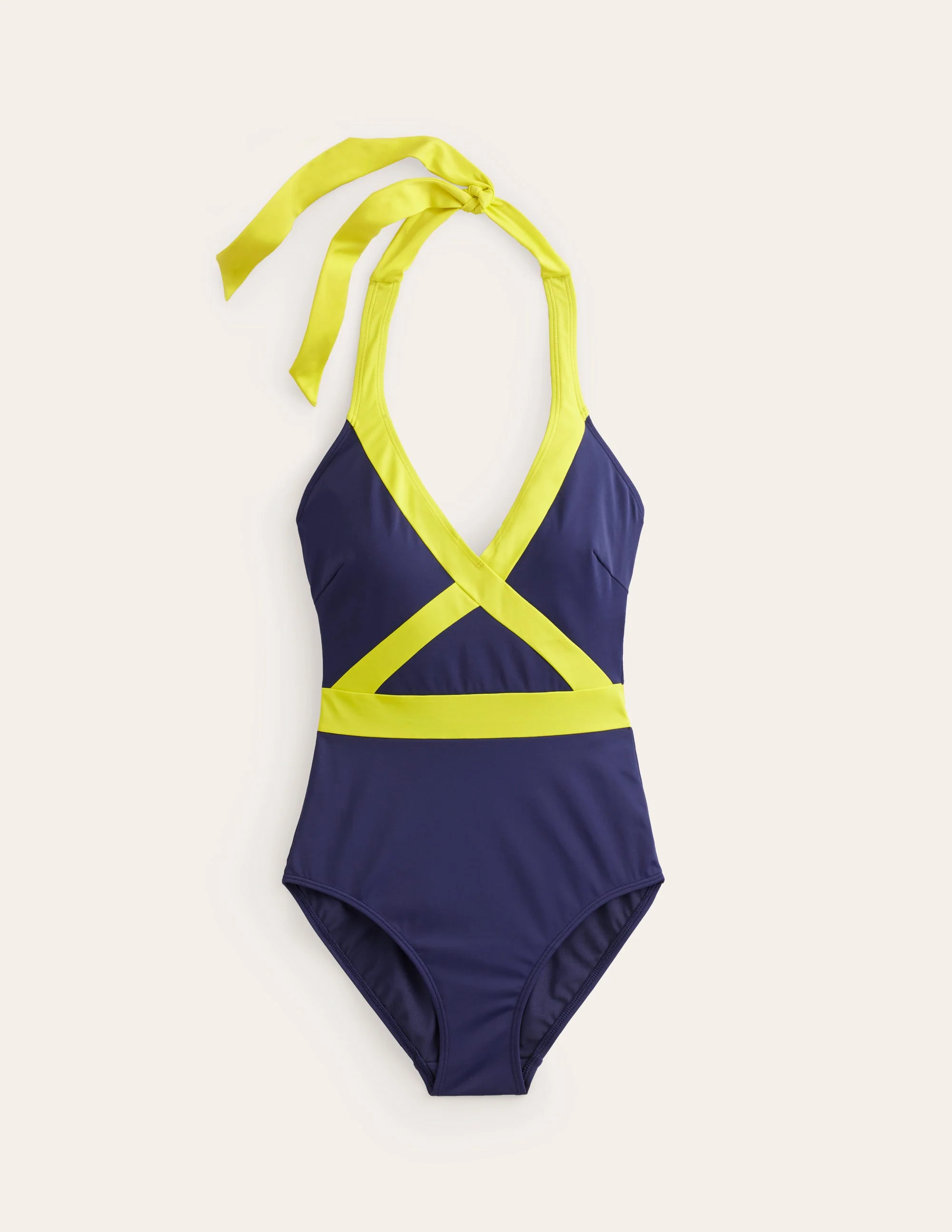 Kefalonia Neckholder-Badeanzug-Marineblau/Zitrone Blockfarben - Image 6