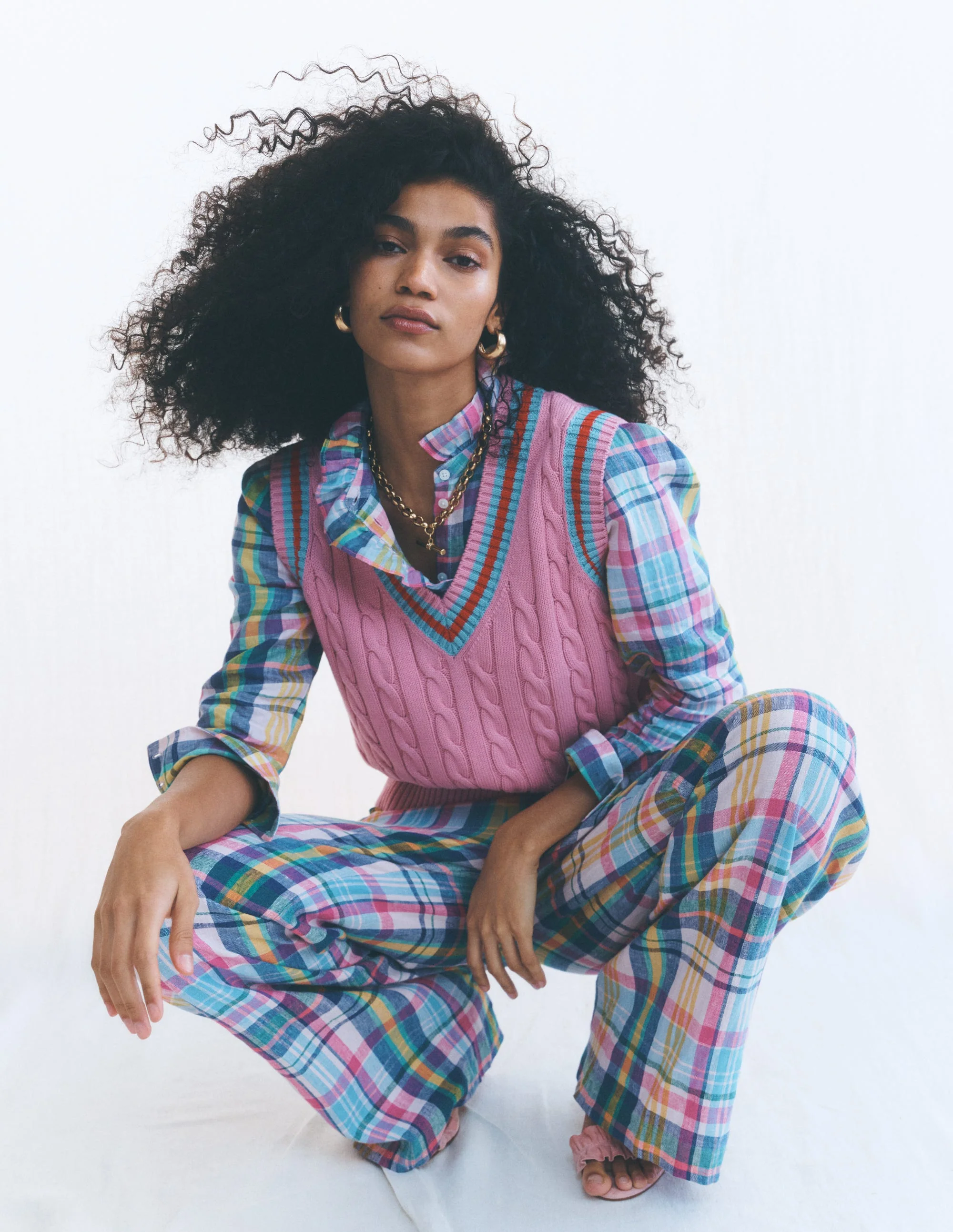 Kensington Leinenhose-Blau, Rosa und Grün Madraskaro - Image 6