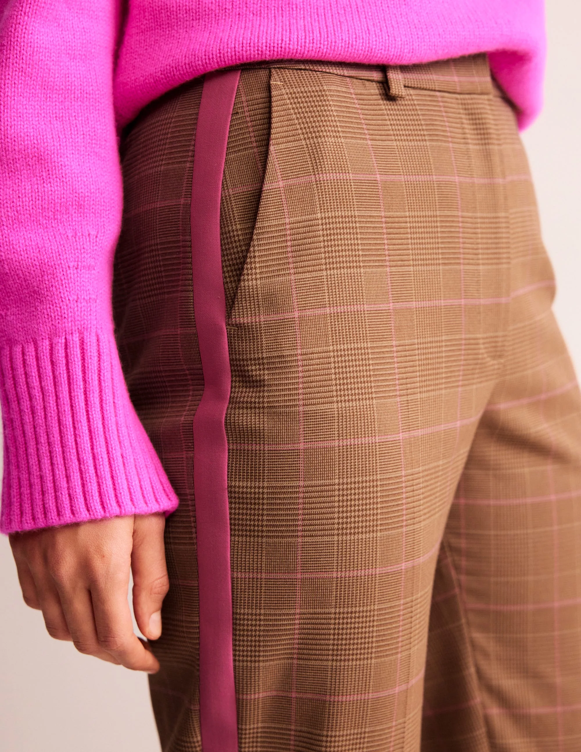 Kew Karierte Hose mit seitlichen Streifen-Braun und Pink kariert - Image 2