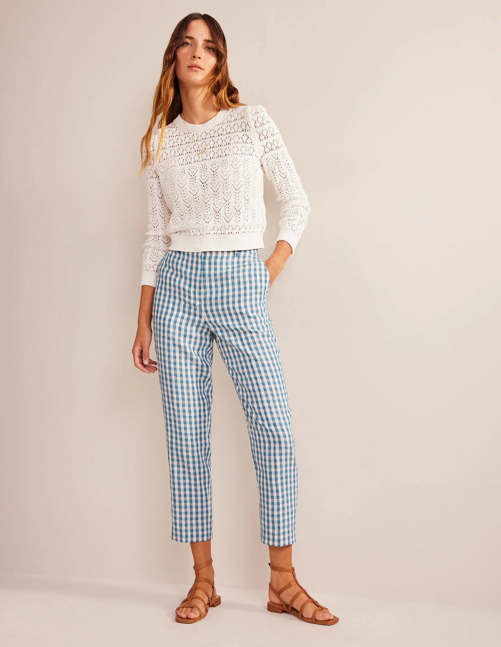Kew Leinenhose-Kariert