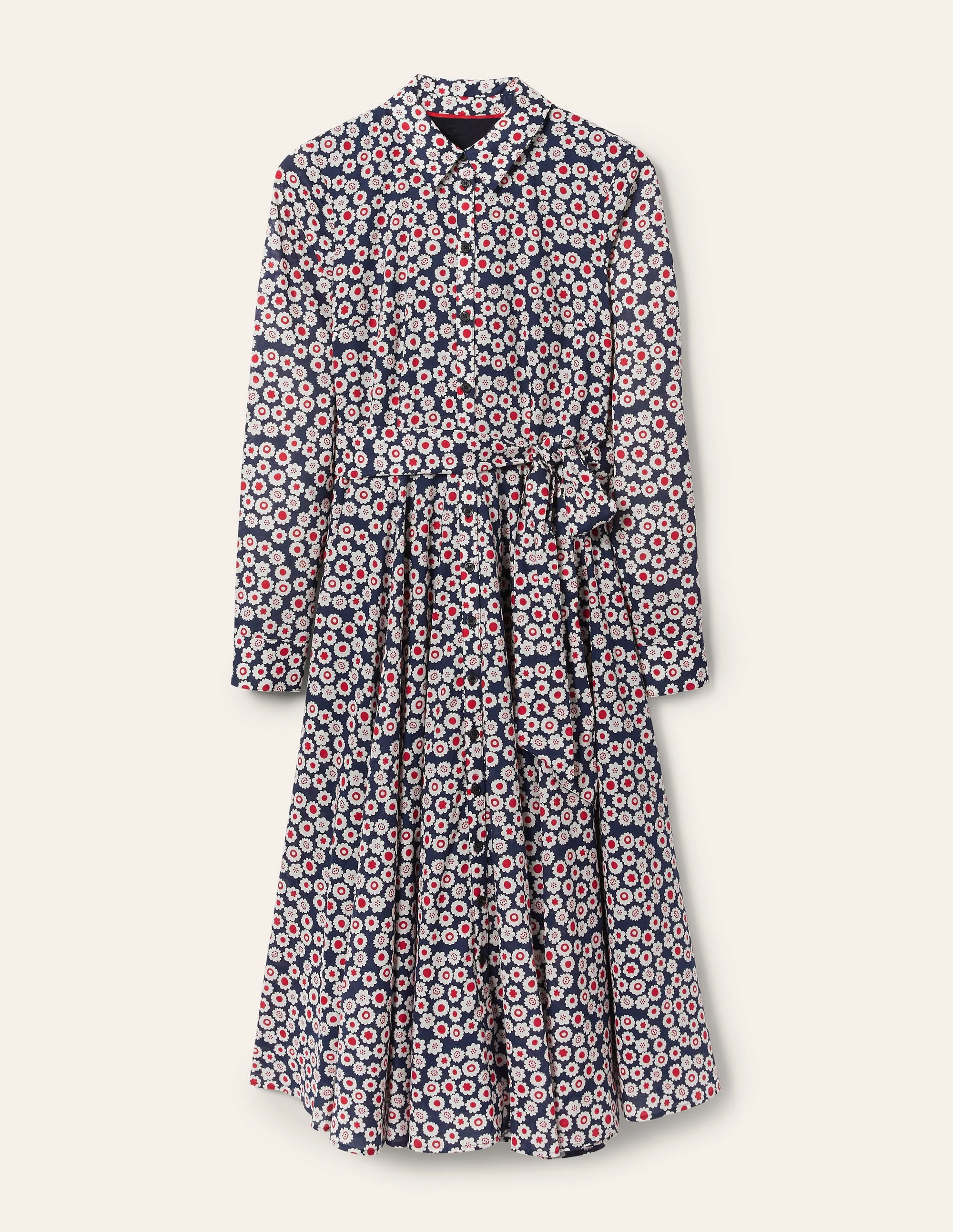 Kitty Midi-Hemdblusenkleid-Französisches Navy, Wiesenszene - Image 5