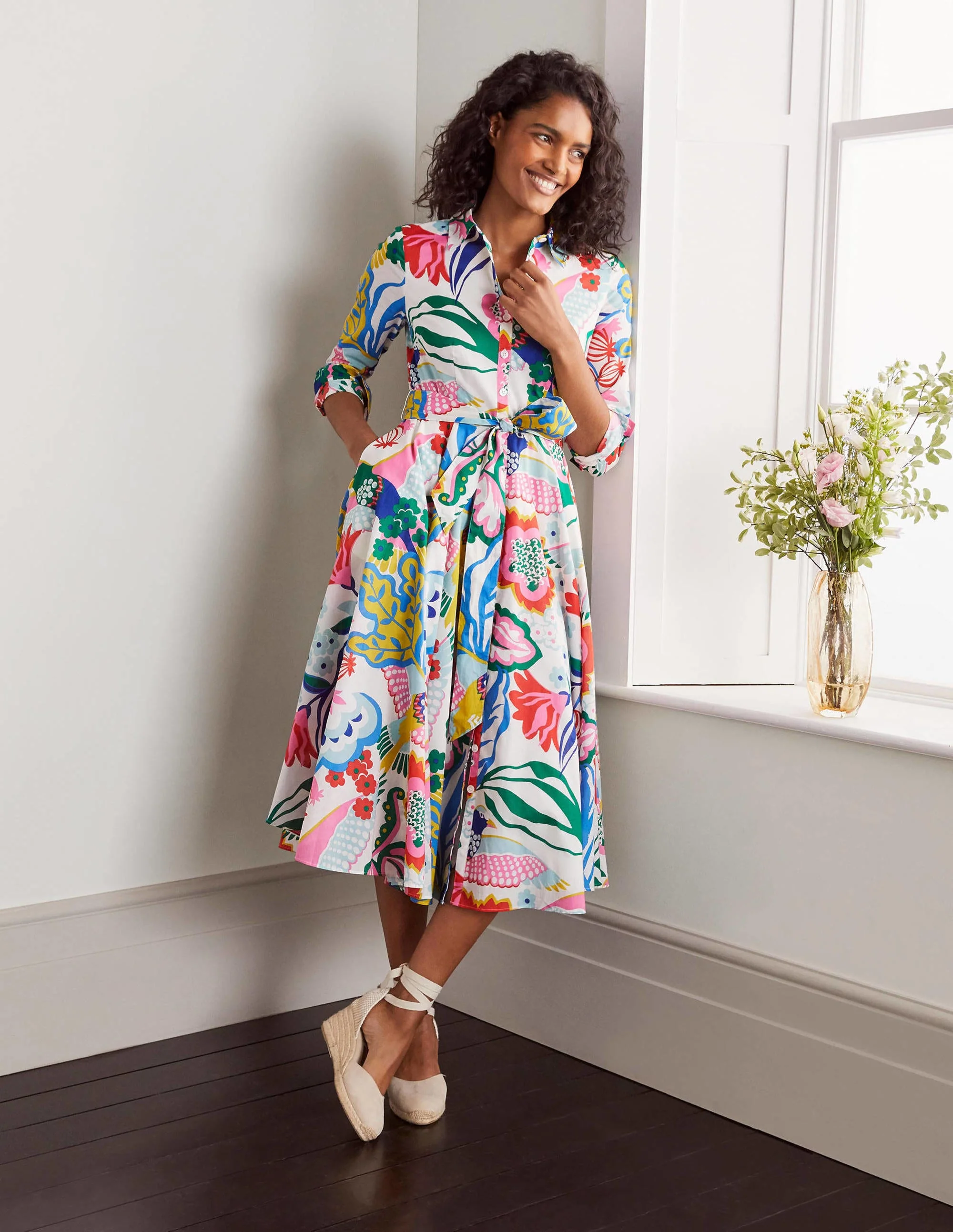 Kitty Midi-Hemdblusenkleid-Naturweiß, Exotischer Traum