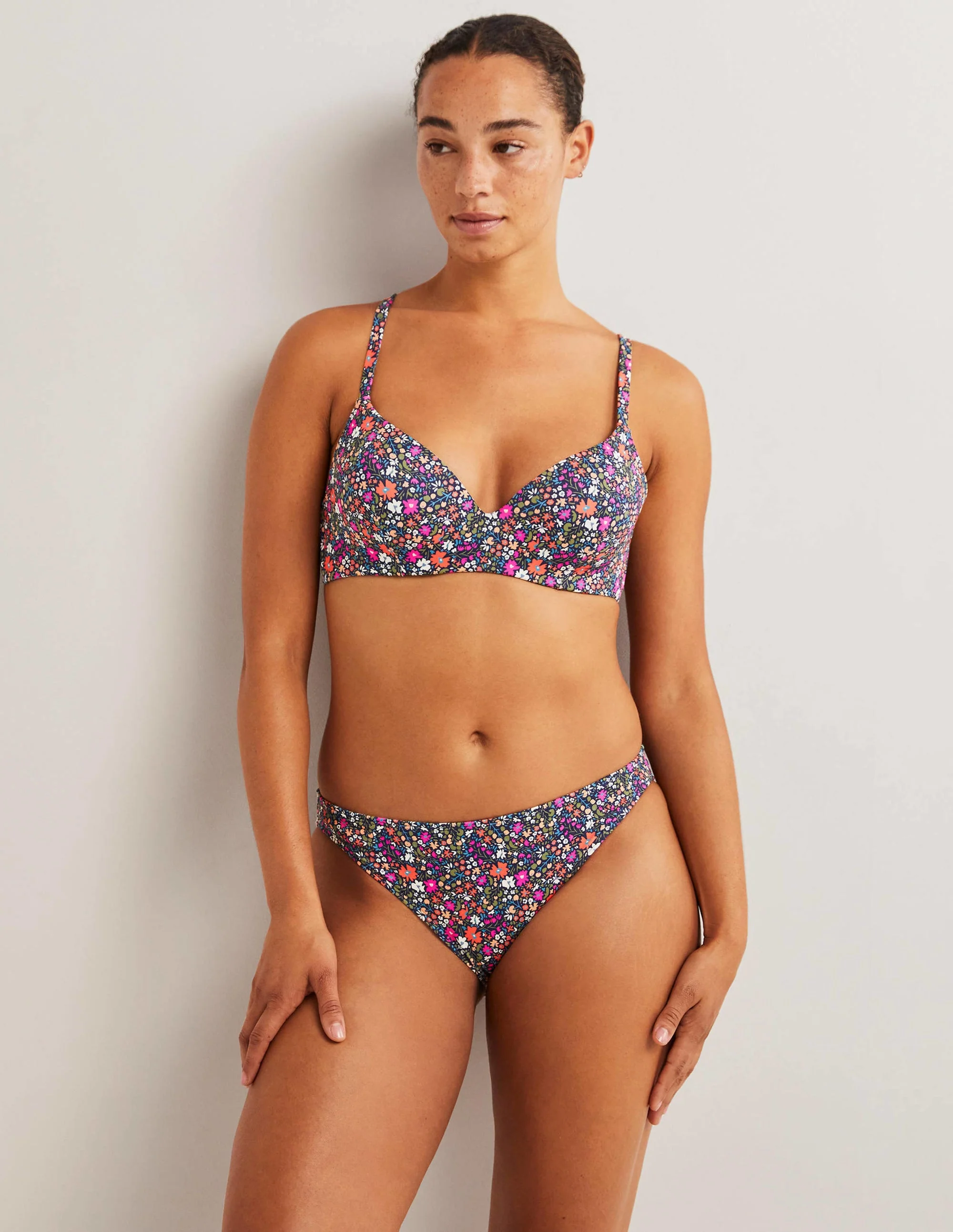 Klassische Bikinihose-Französisches Navy, Abstraktes Kleines Blumenmuster